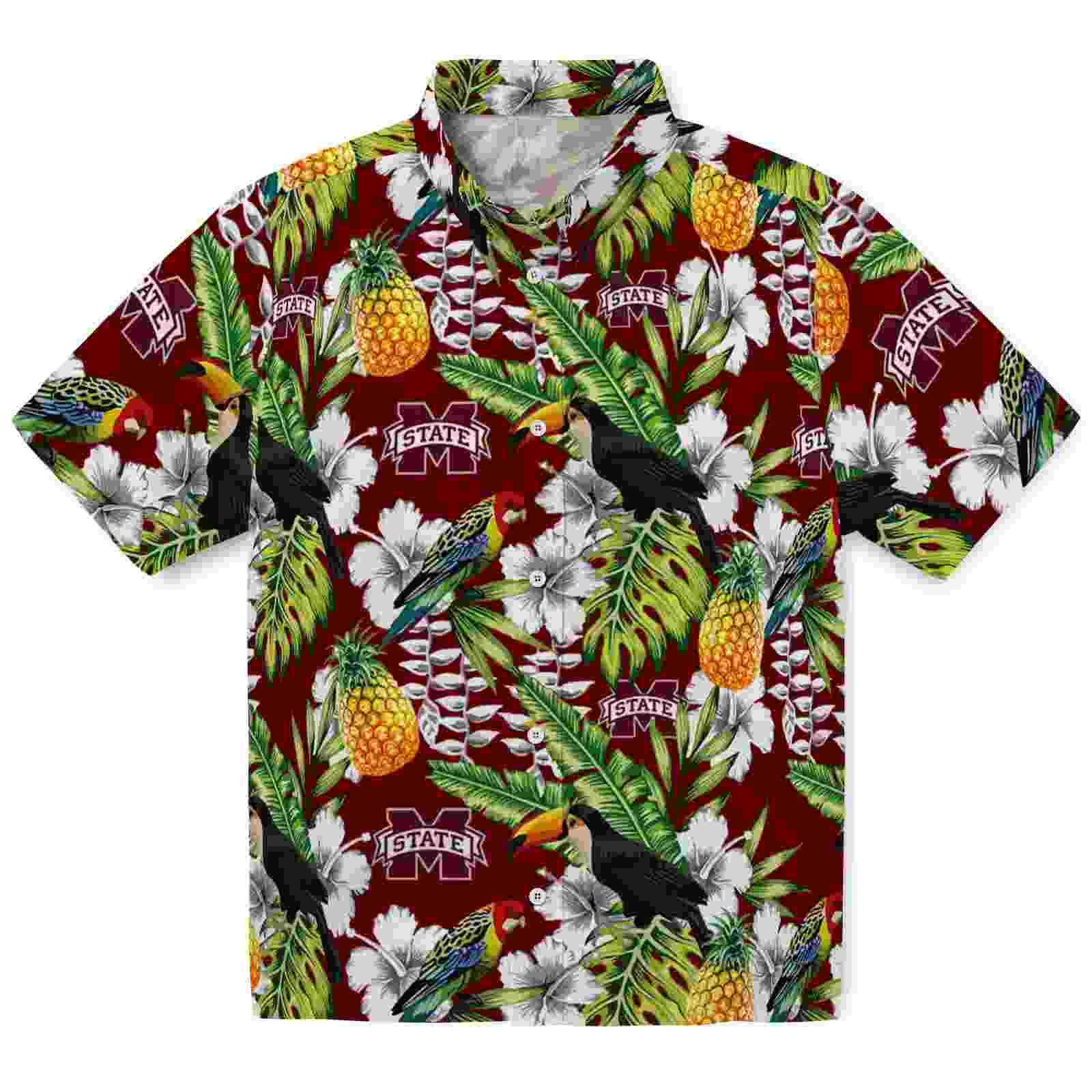 Customized Mississippi State Bulldogs Tropical Toucan Maroon Green Hawaiian Shirt