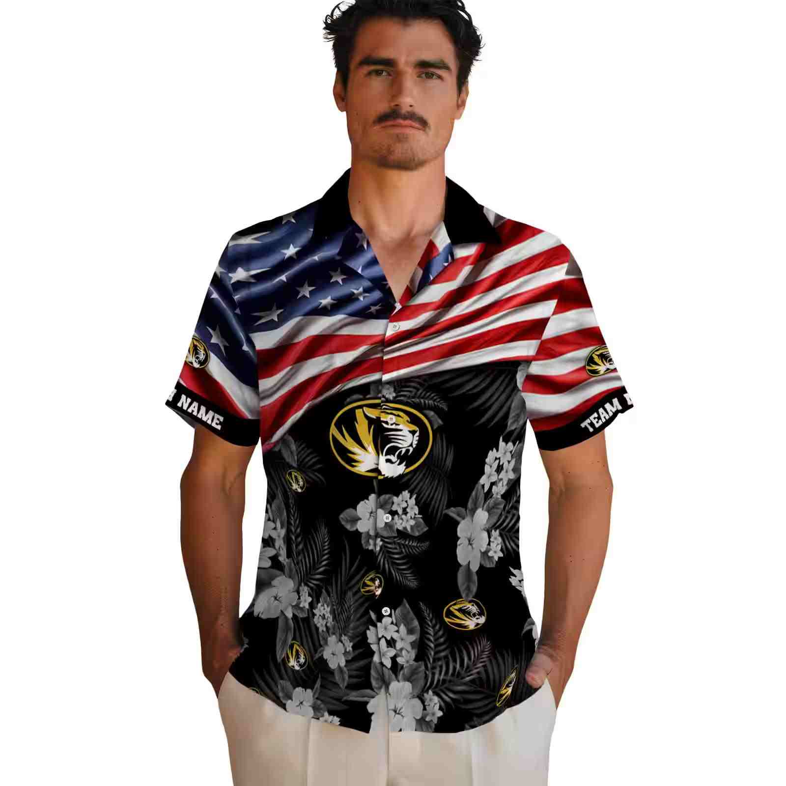 customized missouri tigers us flag hibiscus black hawaiian shirt fashion forward