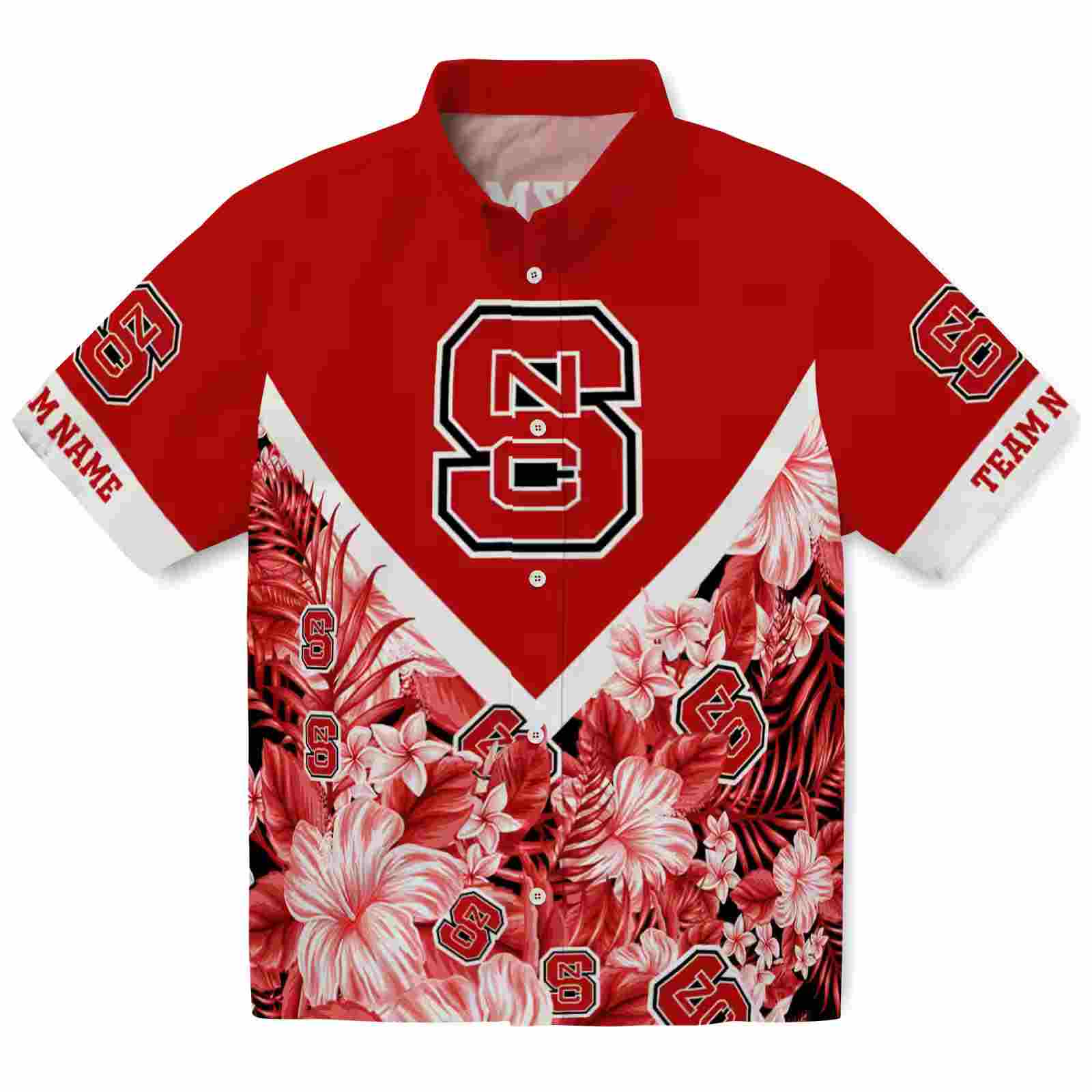 Customized NC State Wolfpack Floral Chevron Red Hawaiian Shirt