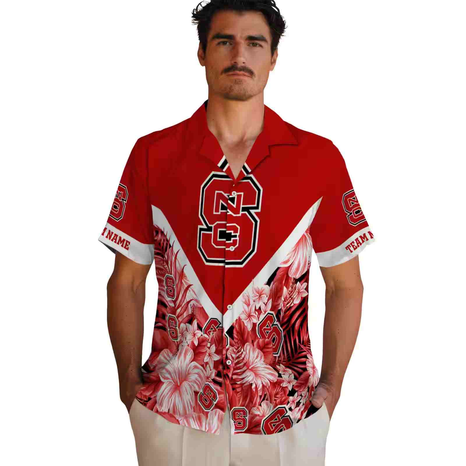 customized nc state wolfpack floral chevron red hawaiian shirt fashion forward