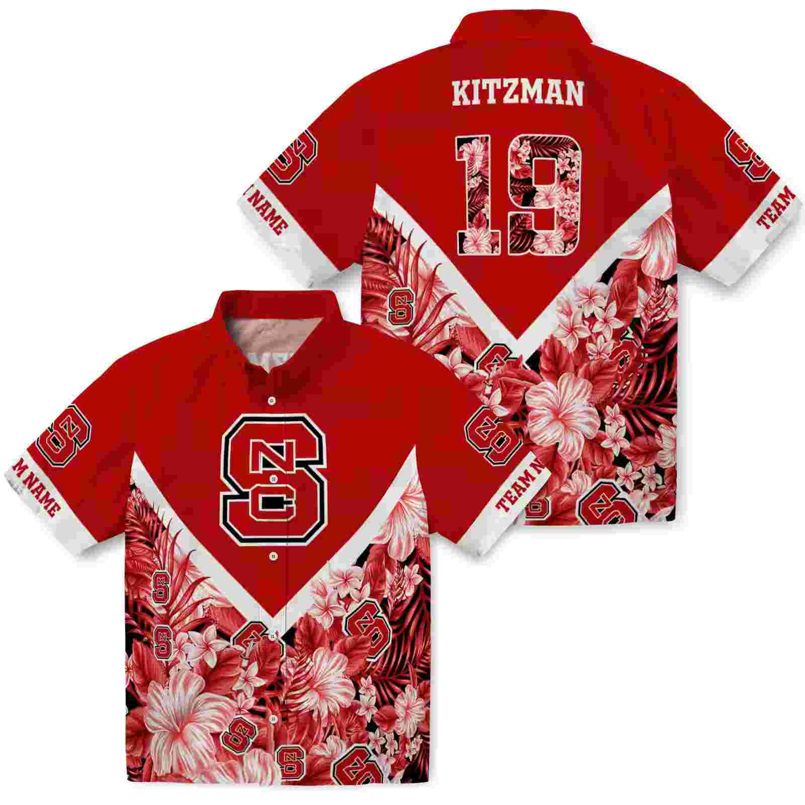 customized nc state wolfpack floral chevron red hawaiian shirt high quality