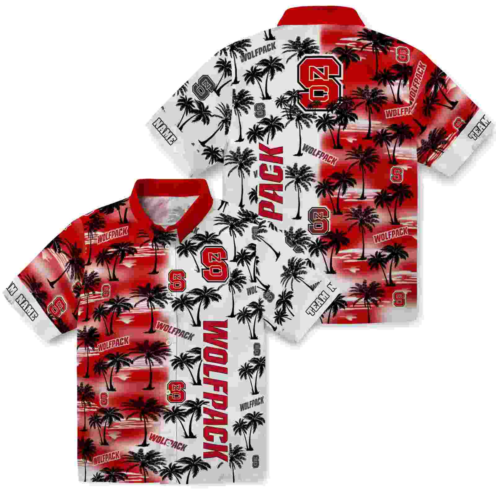 customized nc state wolfpack palm silhouettes red hawaiian shirt high quality