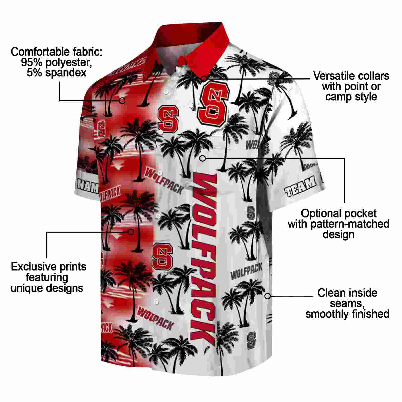 customized nc state wolfpack palm silhouettes red hawaiian shirt new arrival