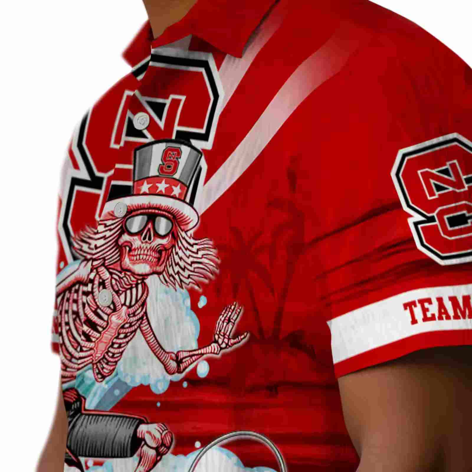 customized nc state wolfpack surfing skeleton red blue hawaiian shirt trendy