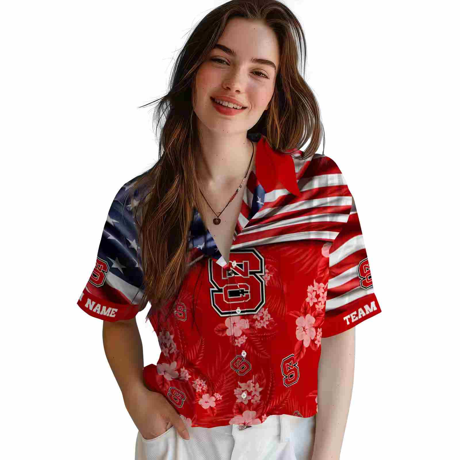 customized nc state wolfpack us flag hibiscus red hawaiian shirt latest model