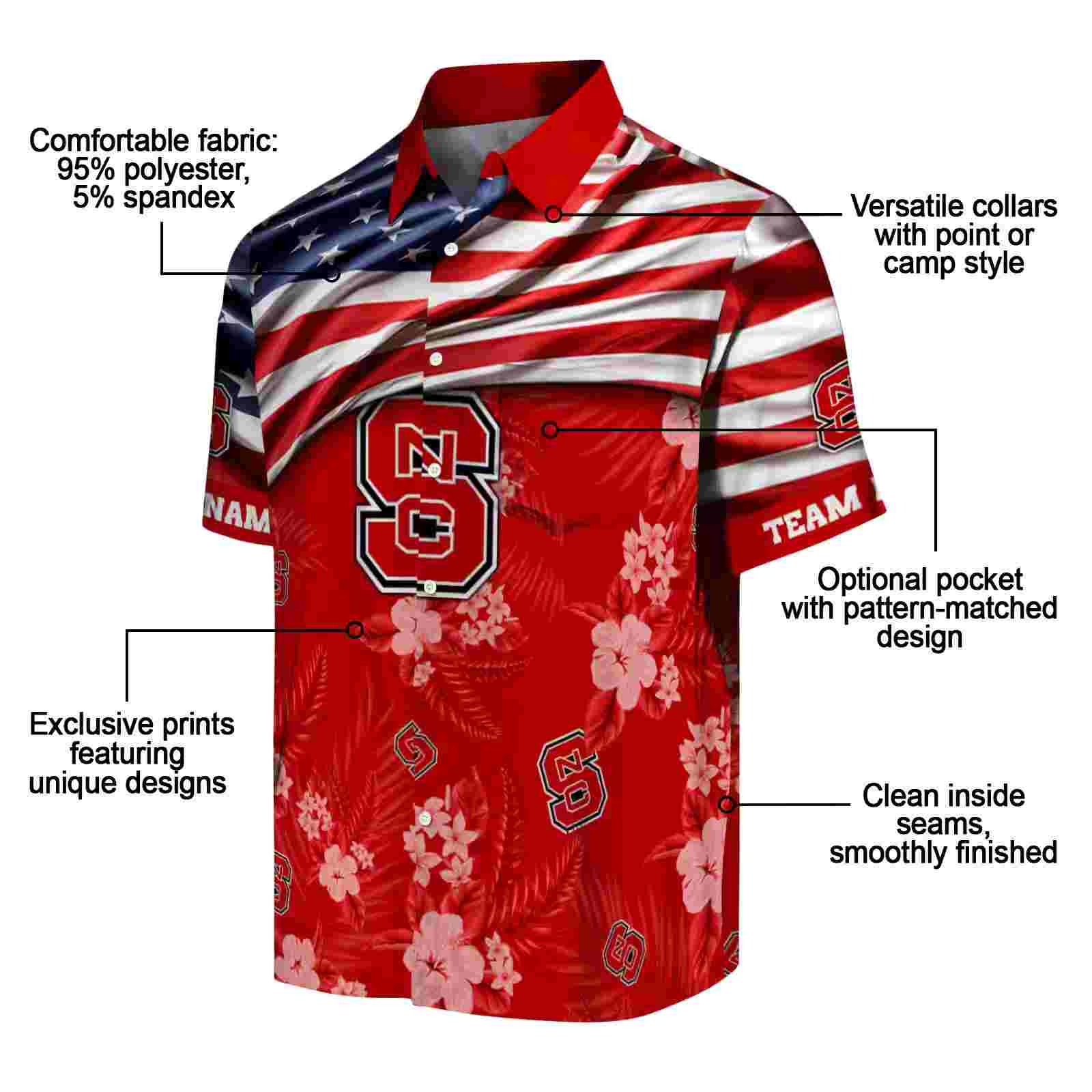 customized nc state wolfpack us flag hibiscus red hawaiian shirt new arrival