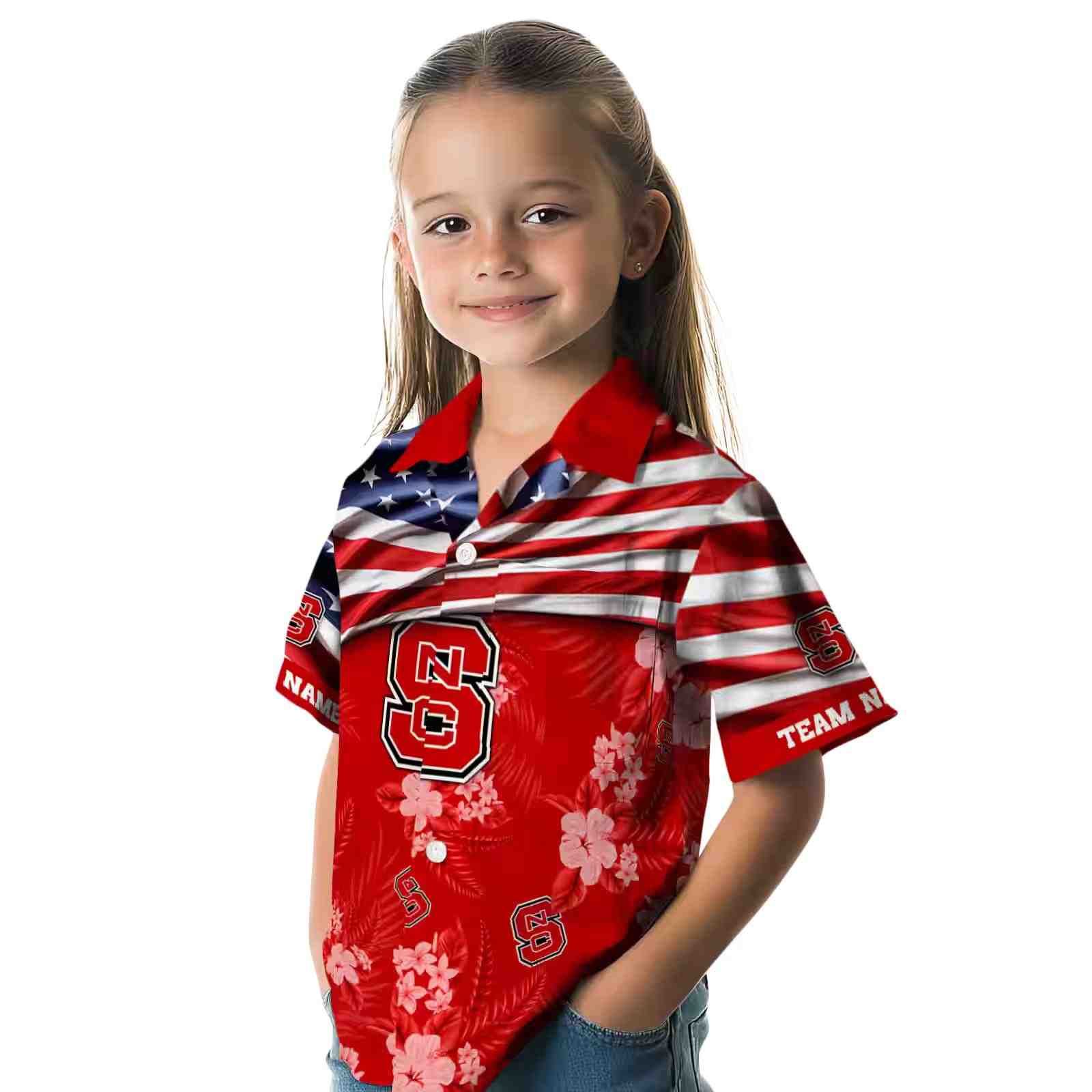 customized nc state wolfpack us flag hibiscus red hawaiian shirt premium grade