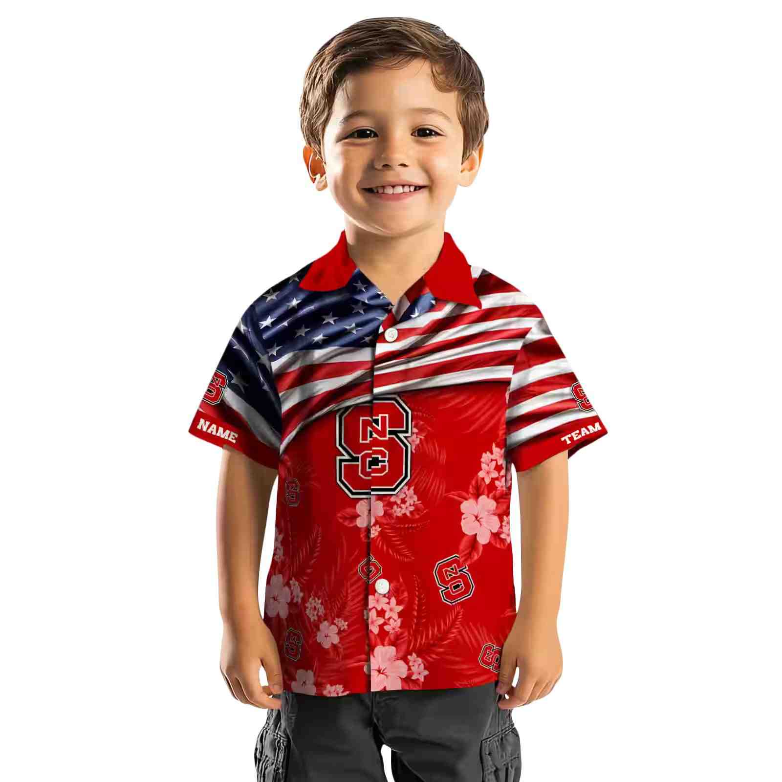 customized nc state wolfpack us flag hibiscus red hawaiian shirt top rated