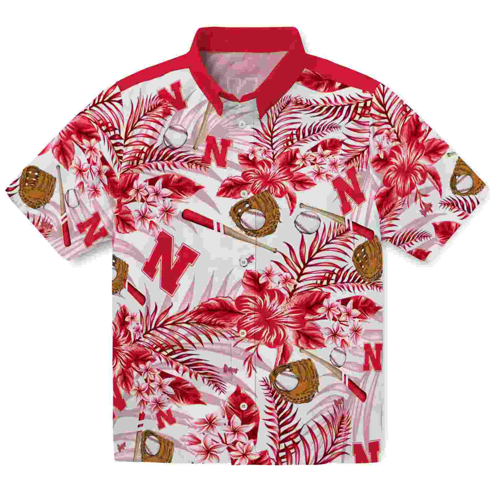 Customized Nebraska Cornhuskers Floral Baseball Red White Hawaiian Shirt