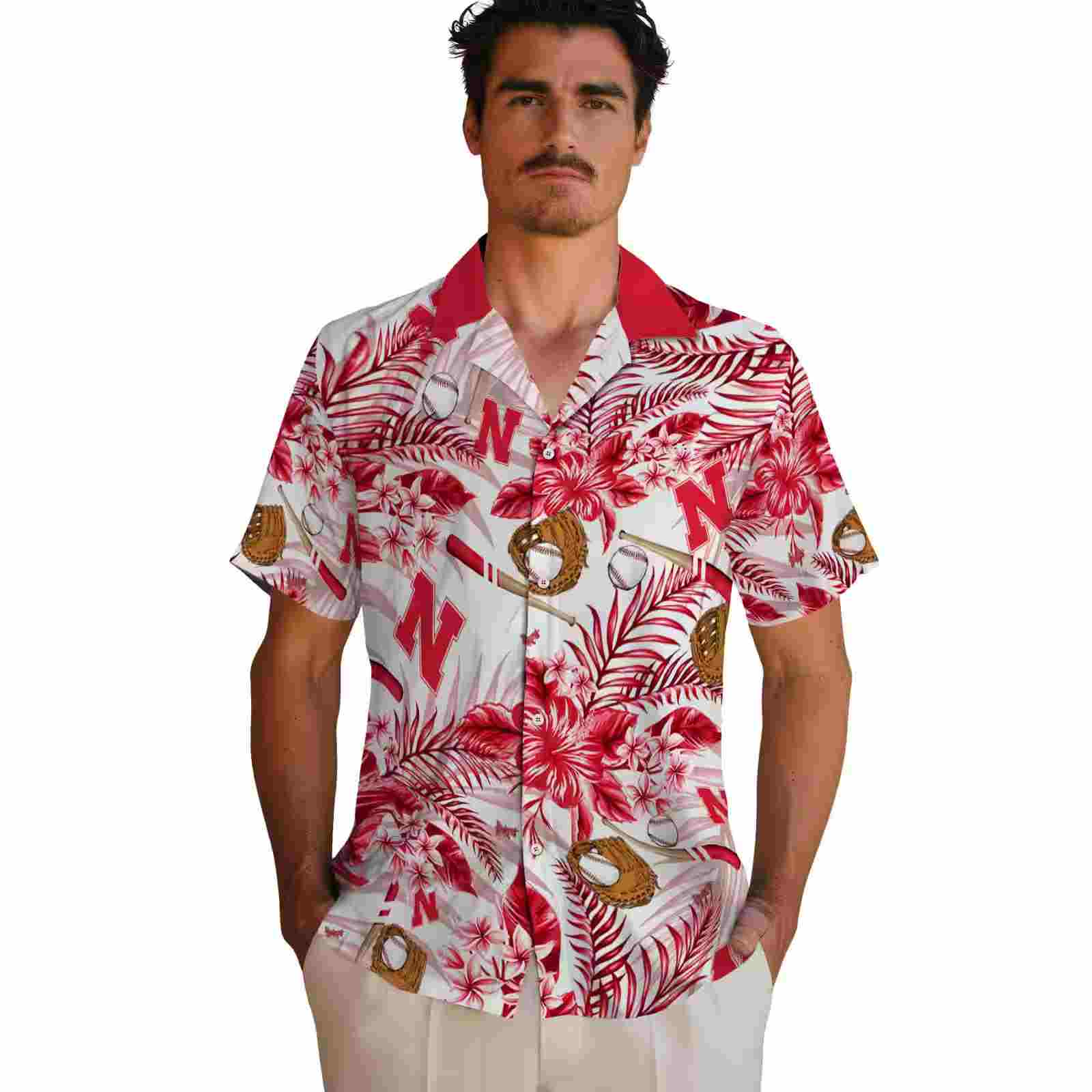 customized nebraska cornhuskers floral baseball red white hawaiian shirt fashion forward