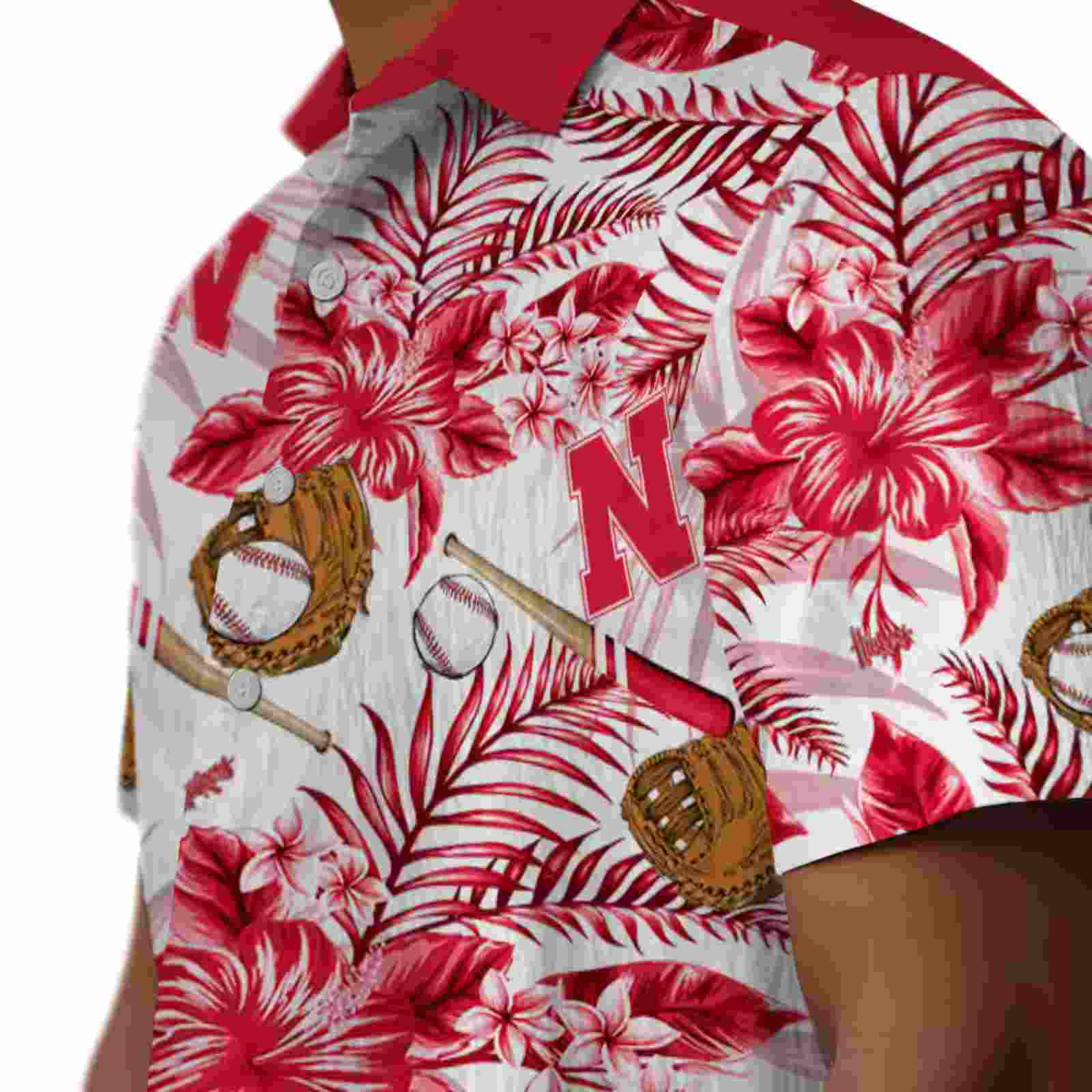 customized nebraska cornhuskers floral baseball red white hawaiian shirt trendy