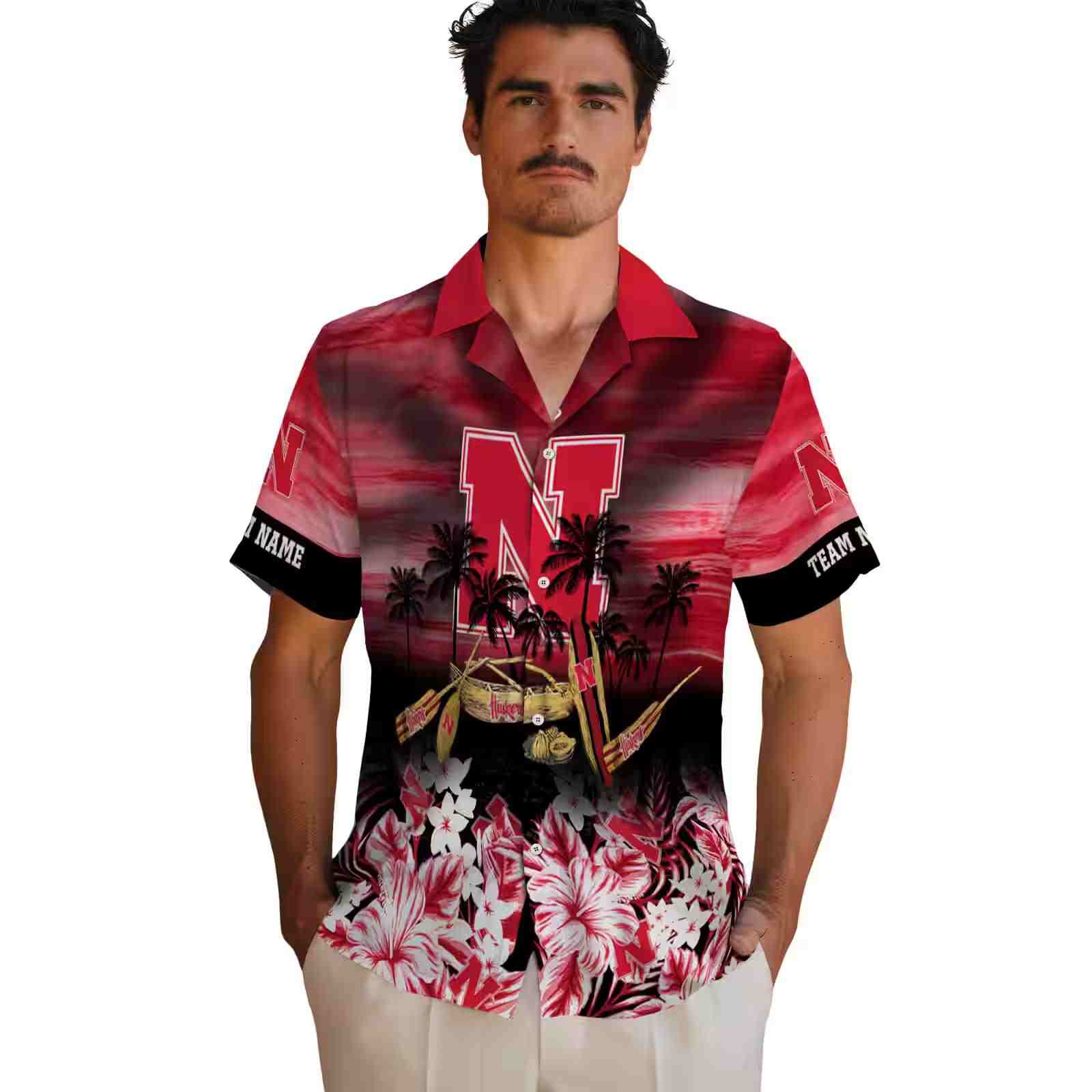 customized nebraska cornhuskers tropical canoe red hawaiian shirt fashion forward