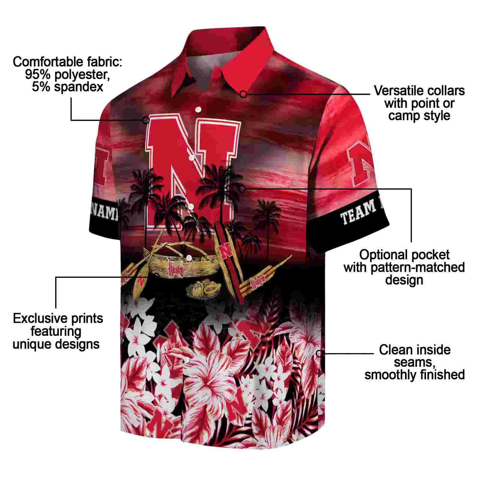 customized nebraska cornhuskers tropical canoe red hawaiian shirt new arrival