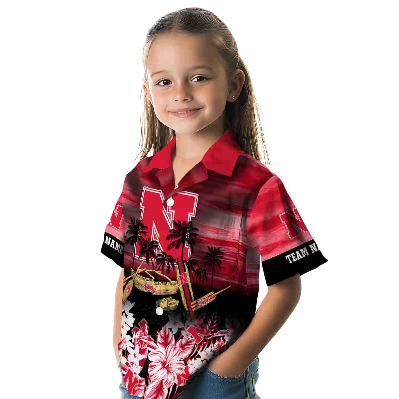 customized nebraska cornhuskers tropical canoe red hawaiian shirt premium grade