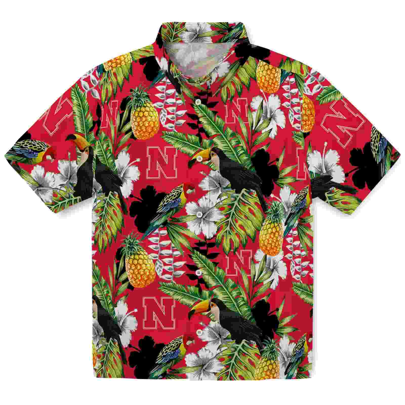 Customized Nebraska Cornhuskers Tropical Toucan Red Green Hawaiian Shirt