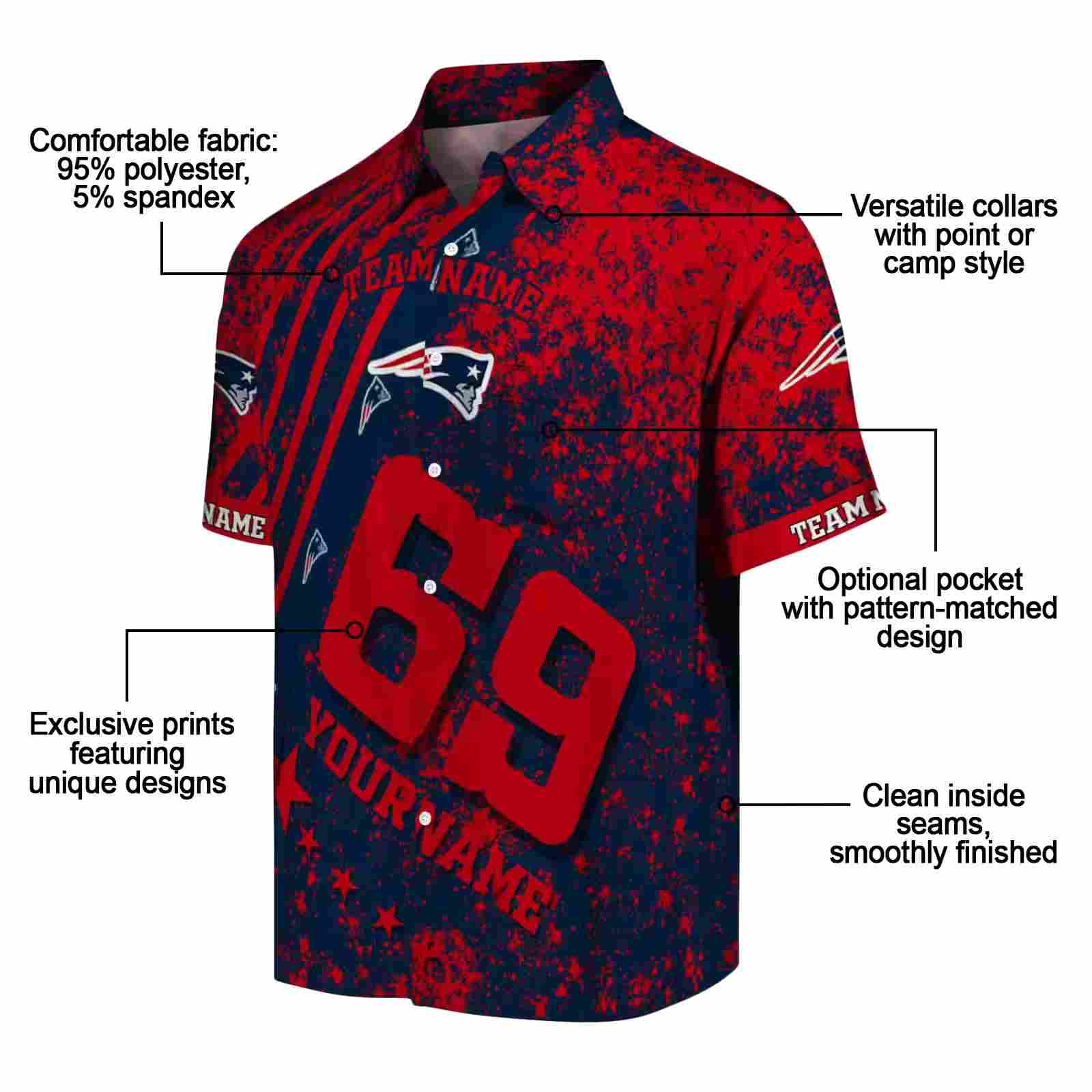 customized new england patriots star stripes blue hawaiian shirt new arrival