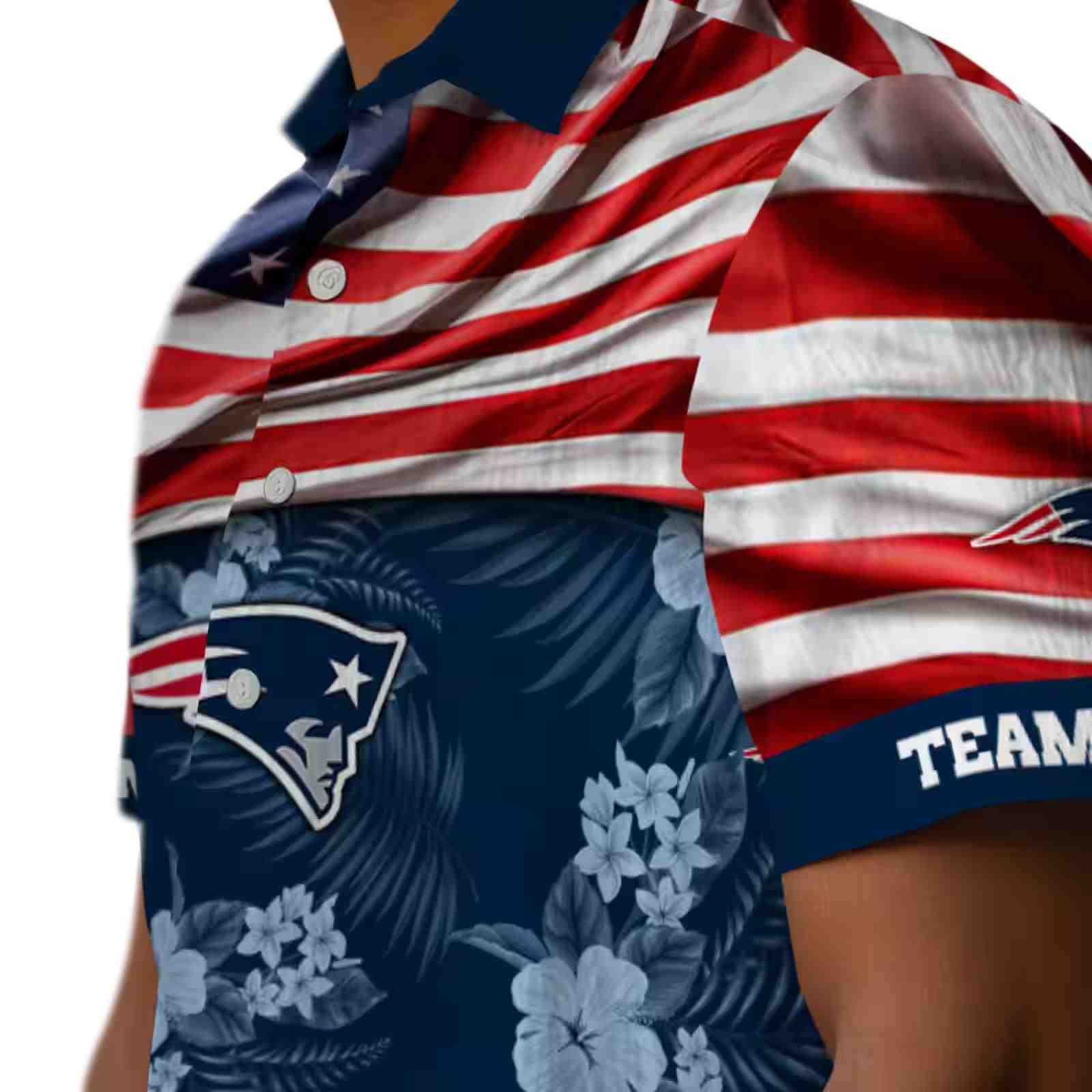 customized new england patriots us flag hibiscus blue hawaiian shirt trendy