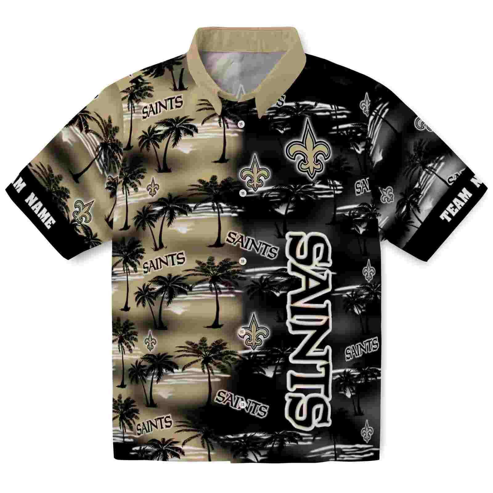 Customized New Orleans Saints Palm Silhouettes Gold Hawaiian Shirt