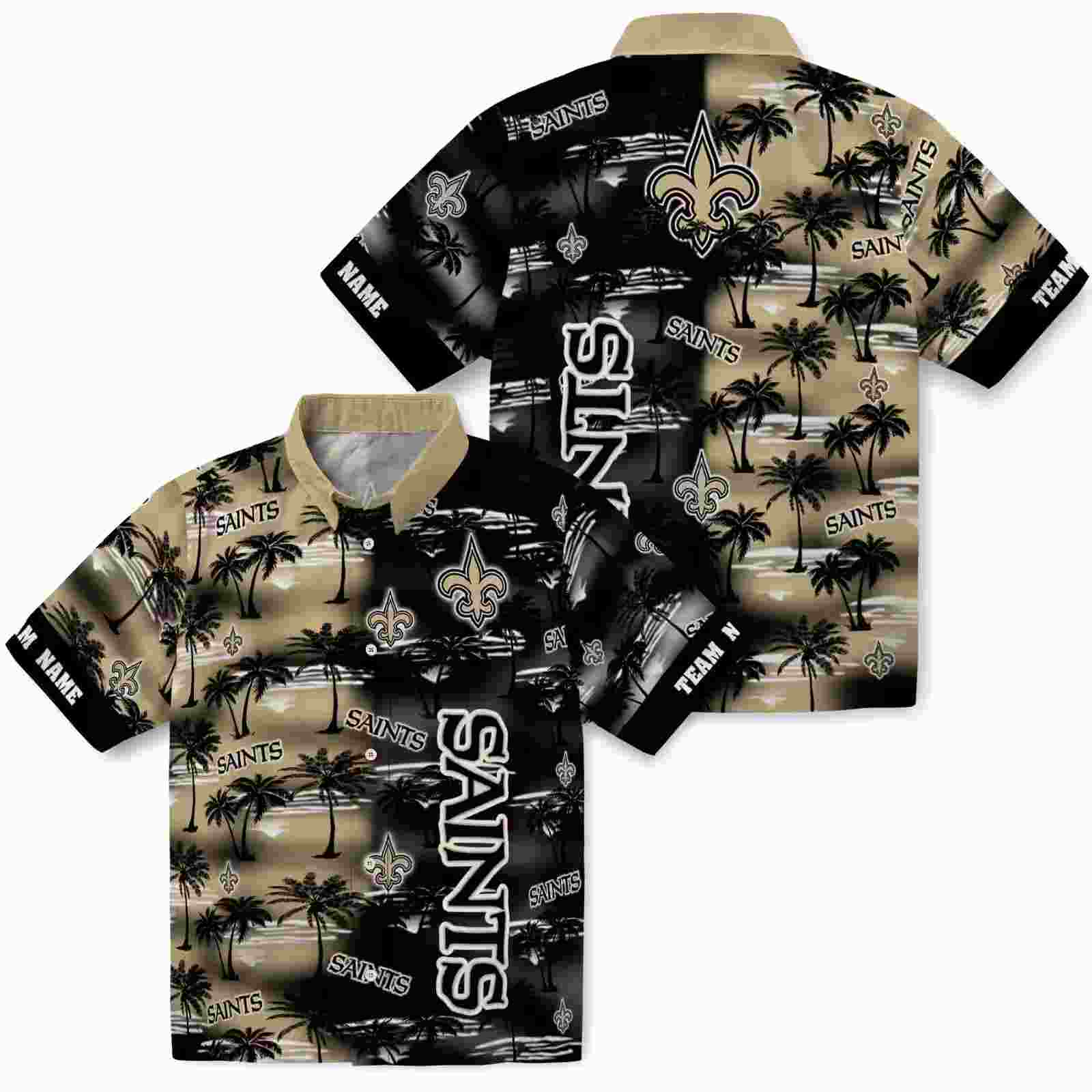 customized new orleans saints palm silhouettes gold hawaiian shirt high quality