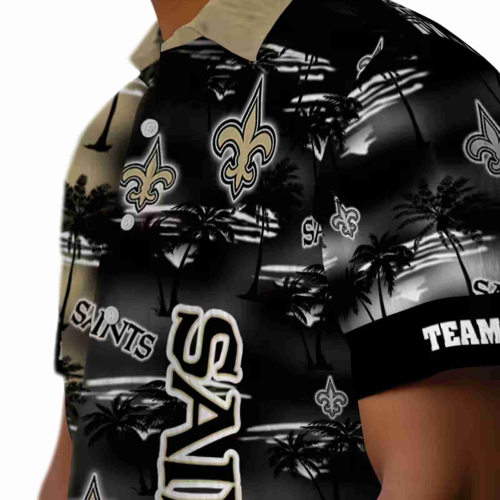 customized new orleans saints palm silhouettes gold hawaiian shirt trendy