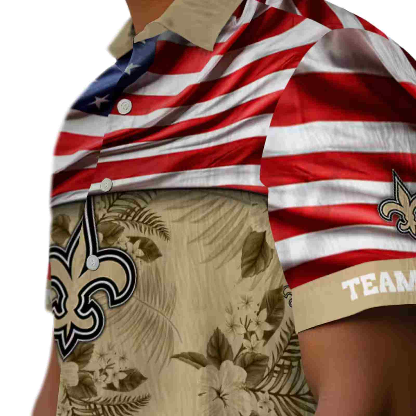 customized new orleans saints us flag hibiscus gold hawaiian shirt trendy