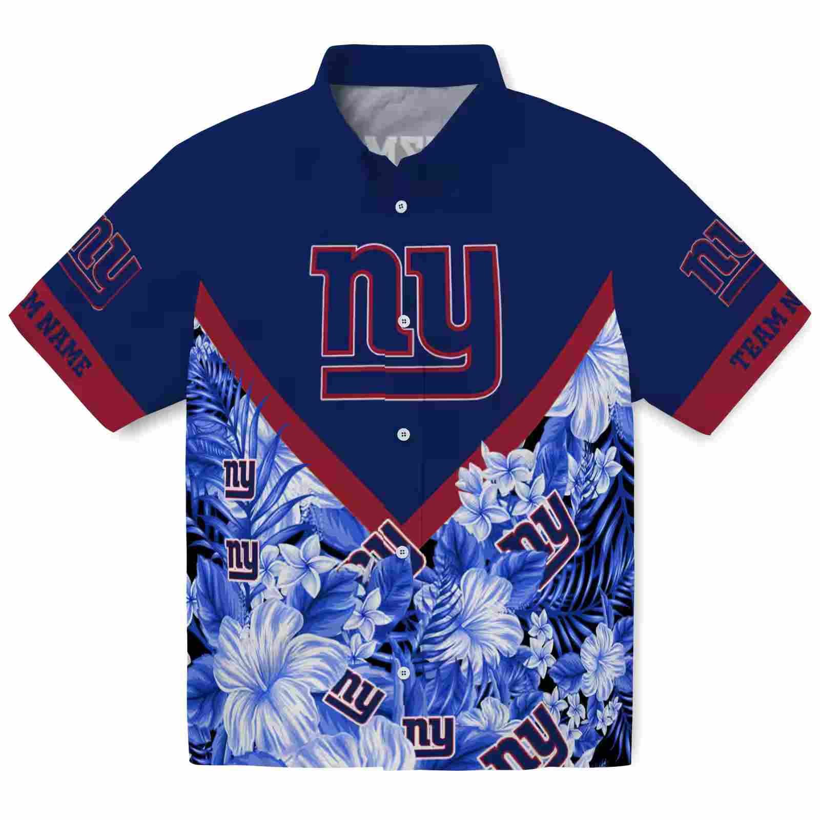 Customized New York Giants Floral Chevron Blue Hawaiian Shirt