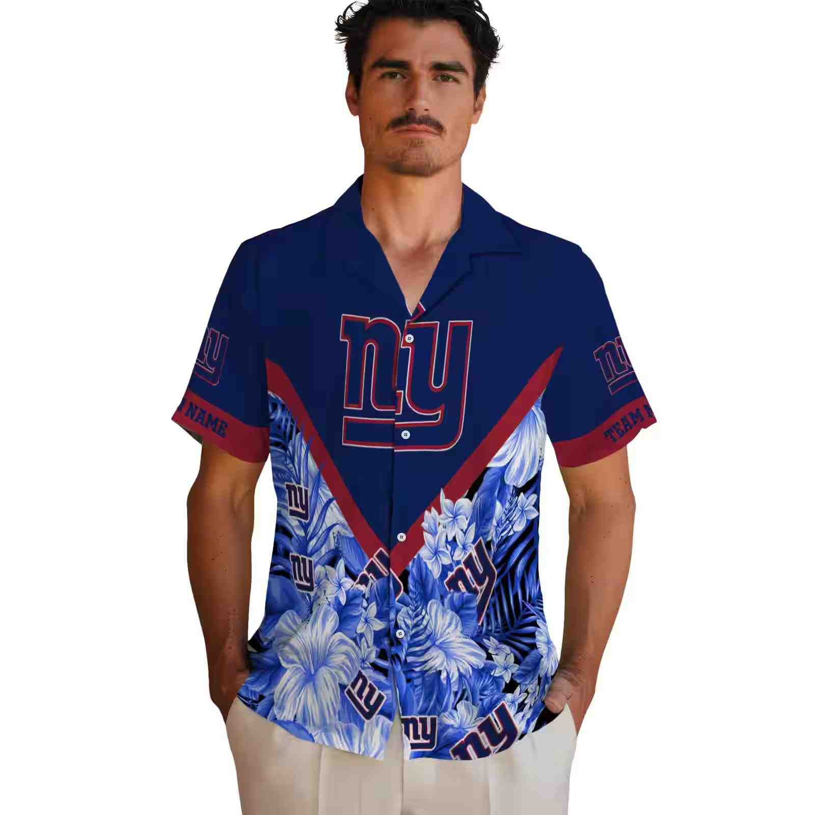 customized new york giants floral chevron blue hawaiian shirt fashion forward