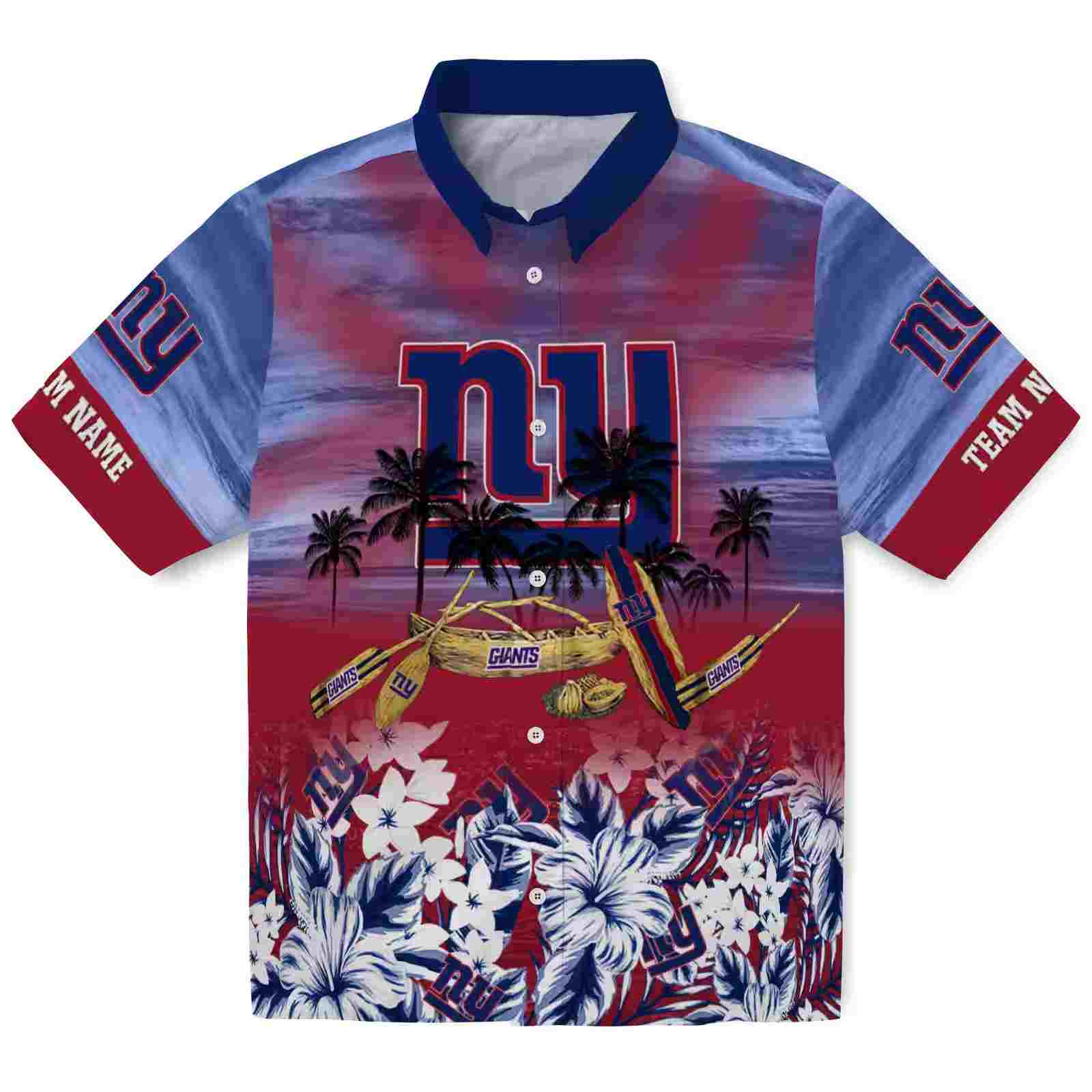 Customized New York Giants Tropical Canoe Blue Hawaiian Shirt