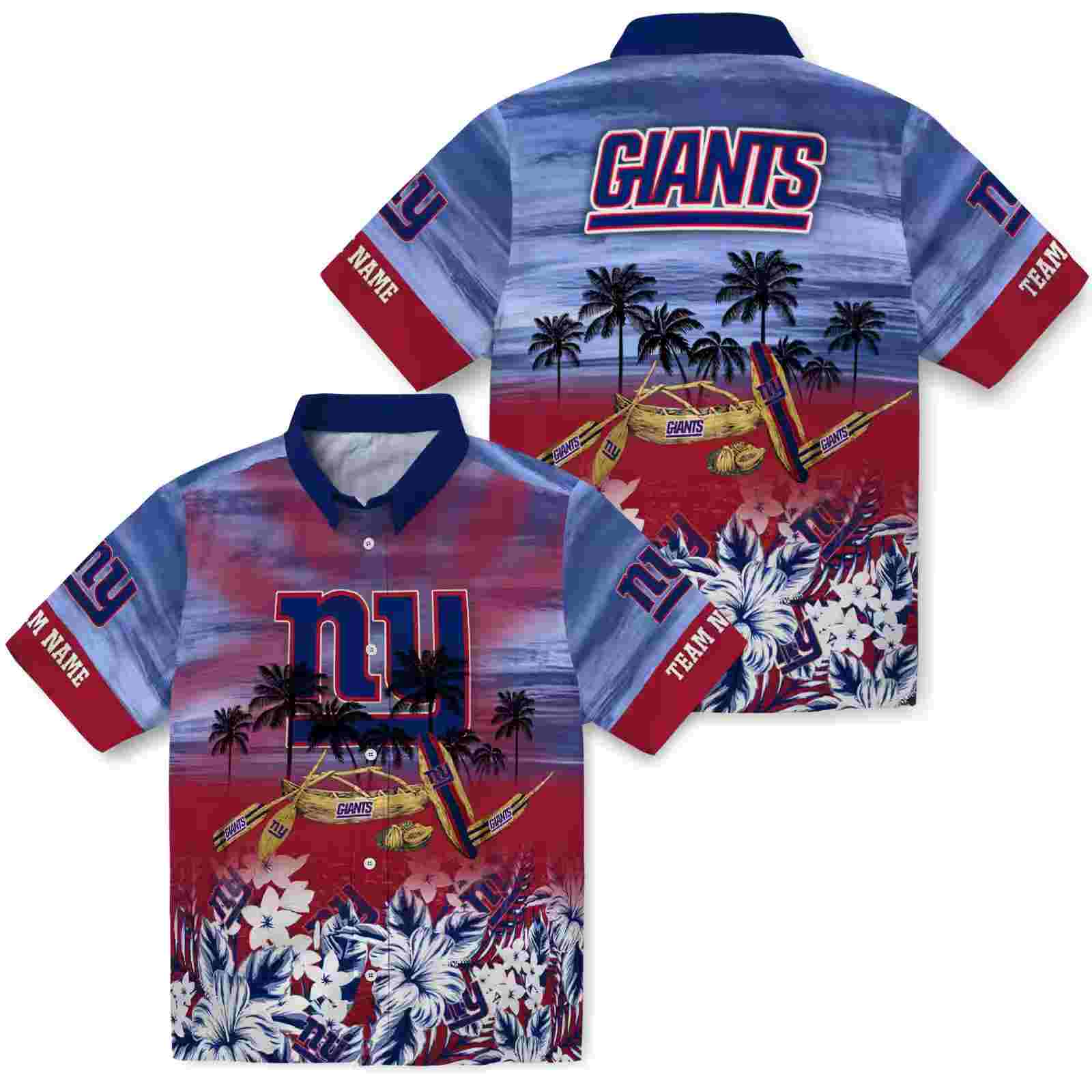 customized new york giants tropical canoe blue hawaiian shirt high quality