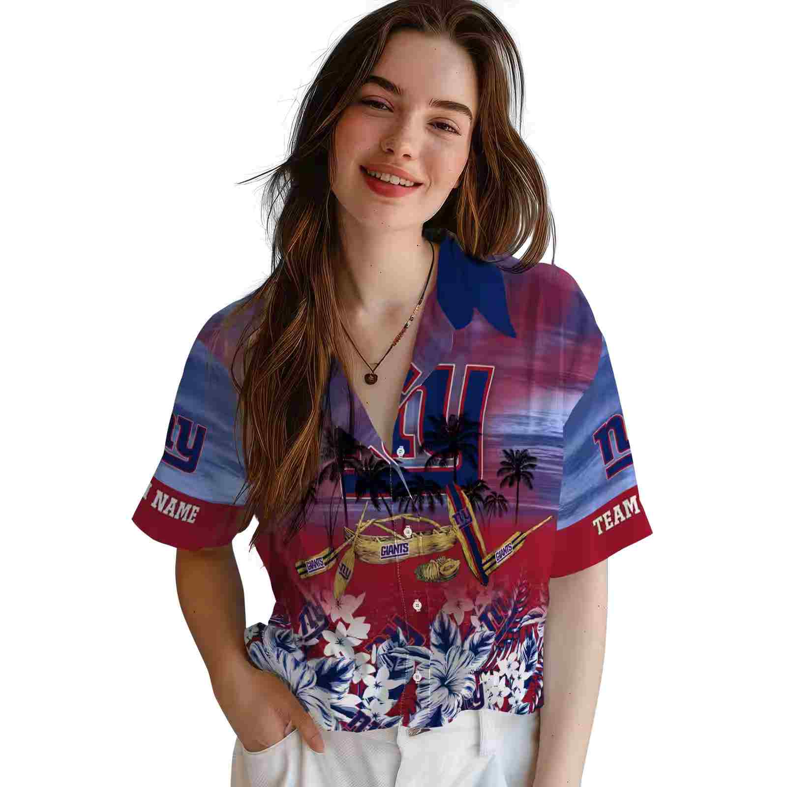 customized new york giants tropical canoe blue hawaiian shirt latest model