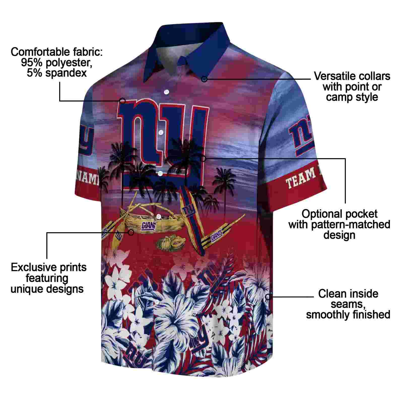 customized new york giants tropical canoe blue hawaiian shirt new arrival