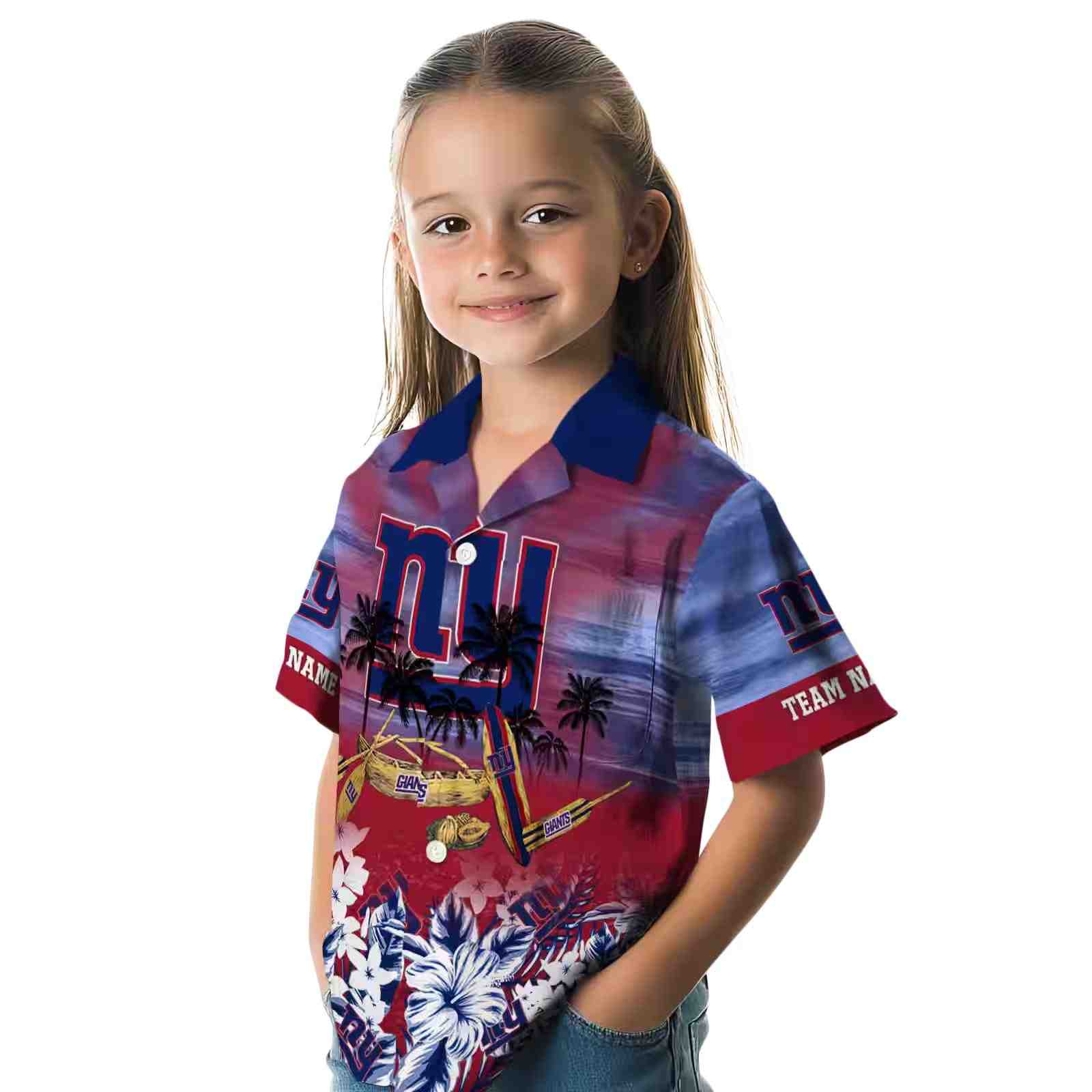 customized new york giants tropical canoe blue hawaiian shirt premium grade