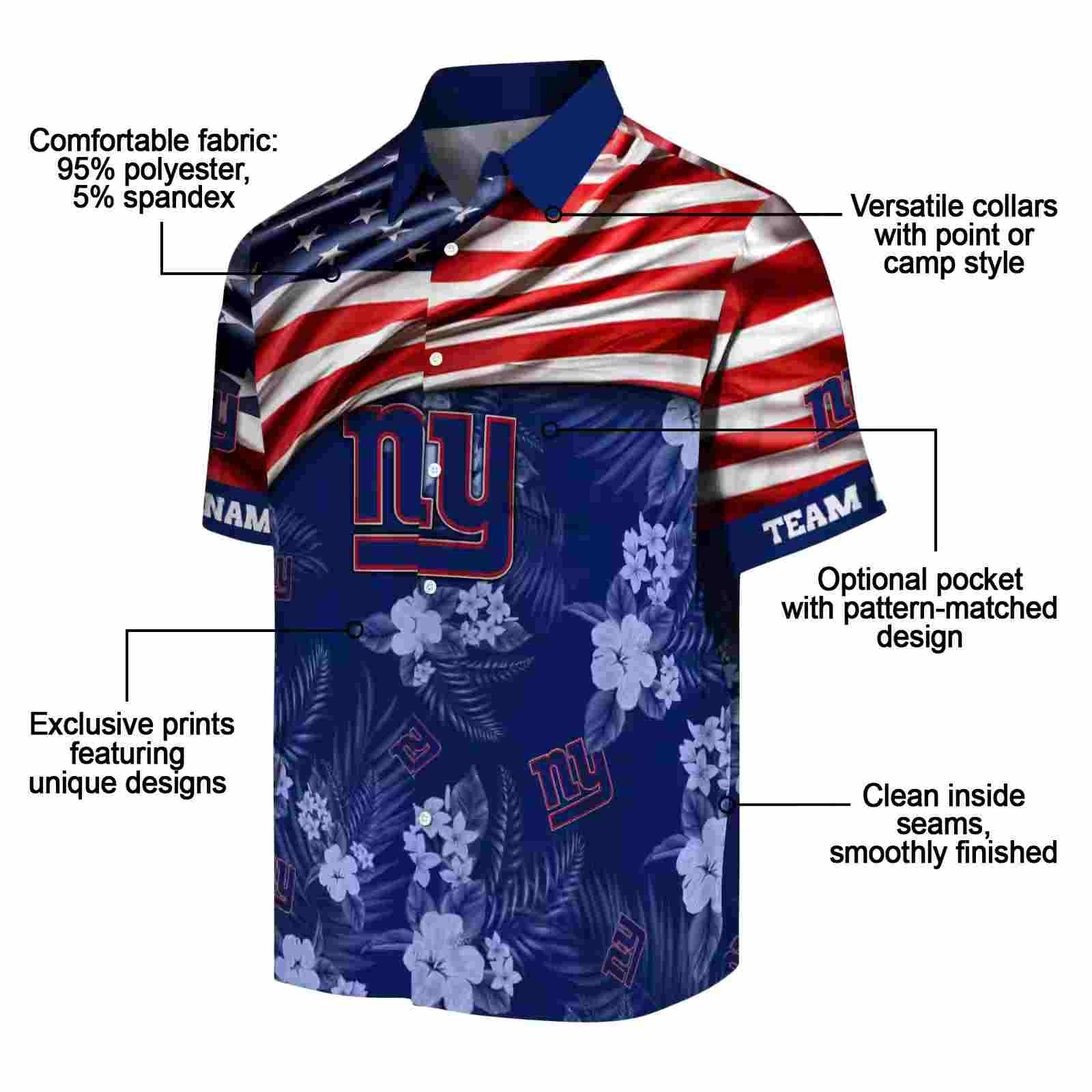 customized new york giants us flag hibiscus blue hawaiian shirt new arrival