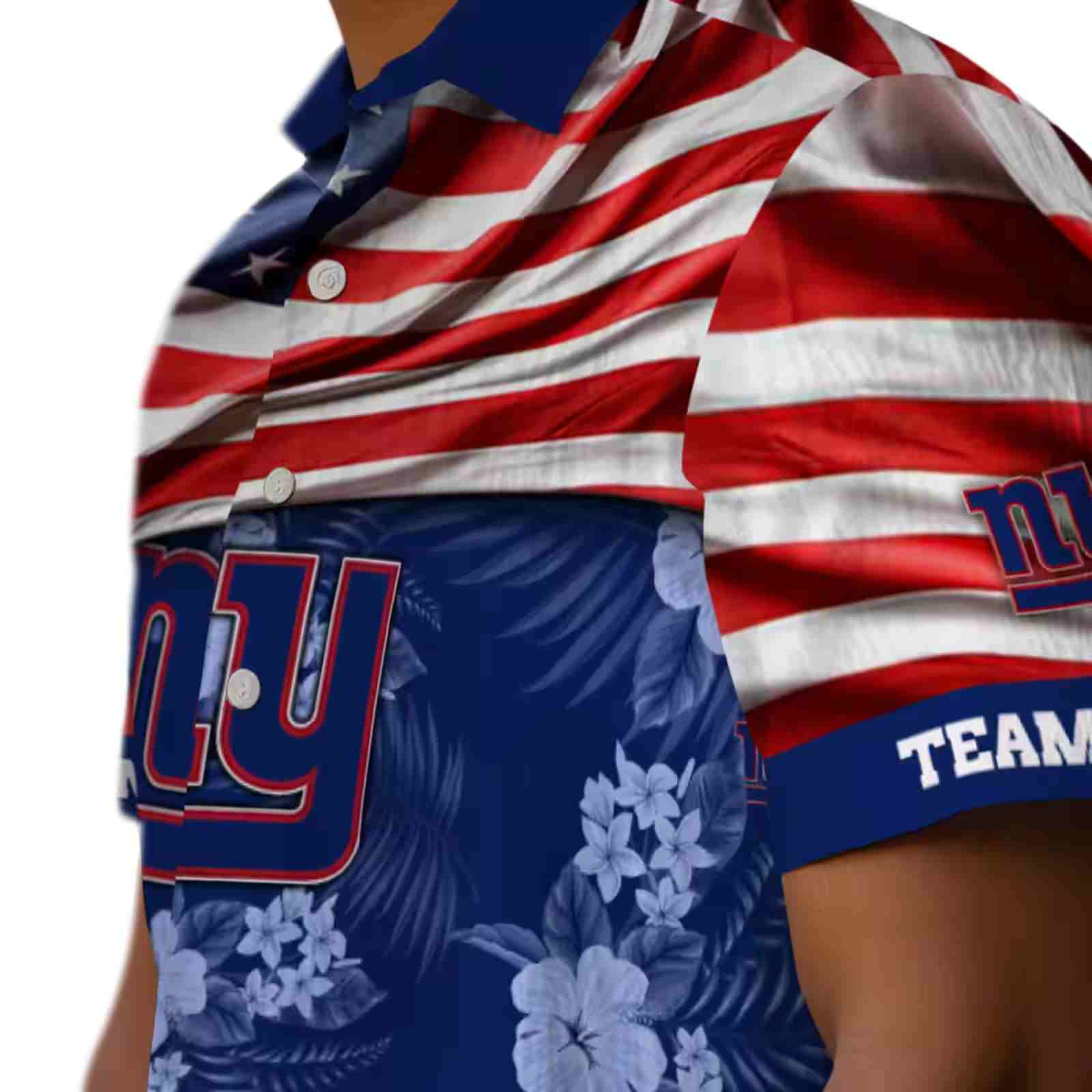 customized new york giants us flag hibiscus blue hawaiian shirt trendy