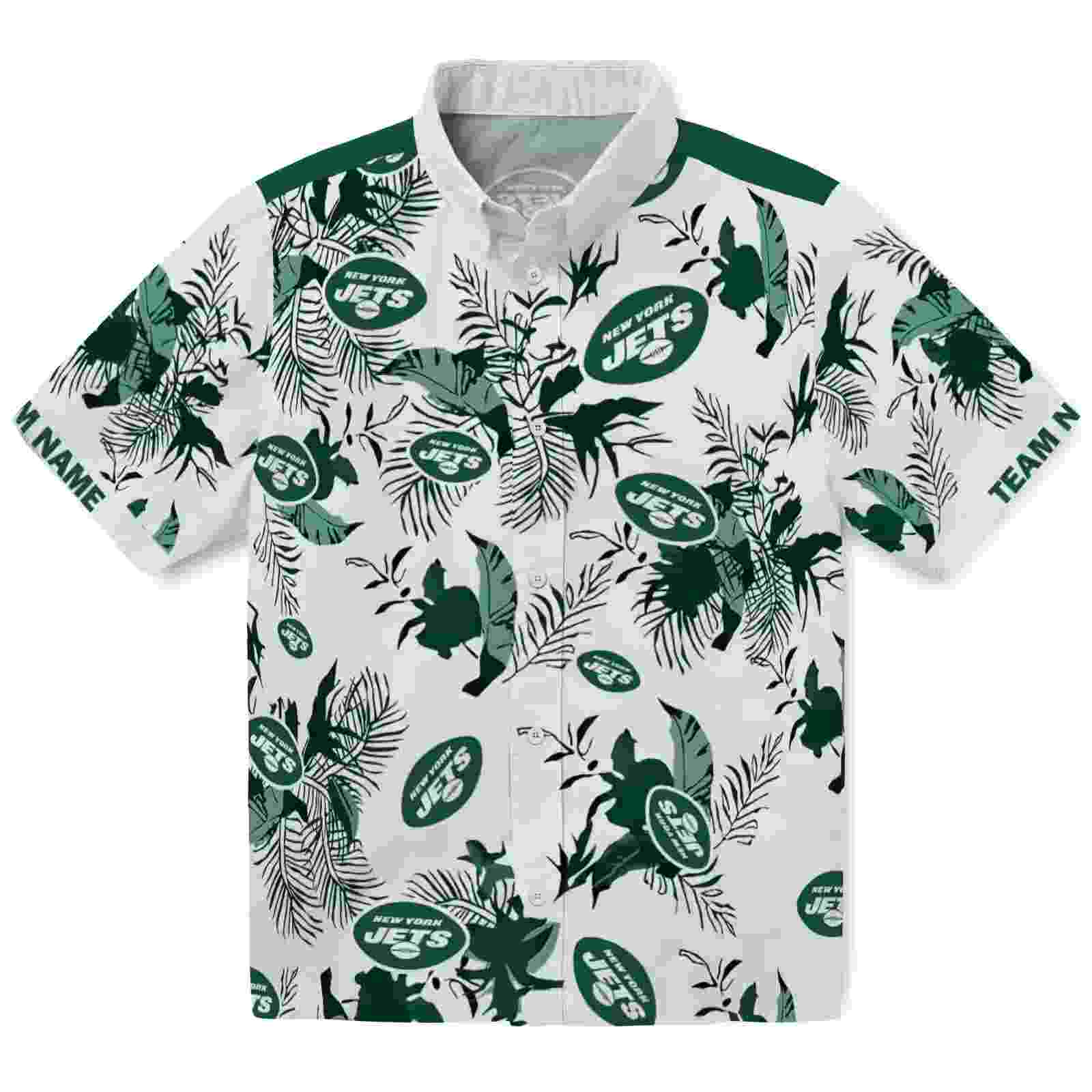 Customized New York Jets Botanical Theme Green White Hawaiian Shirt