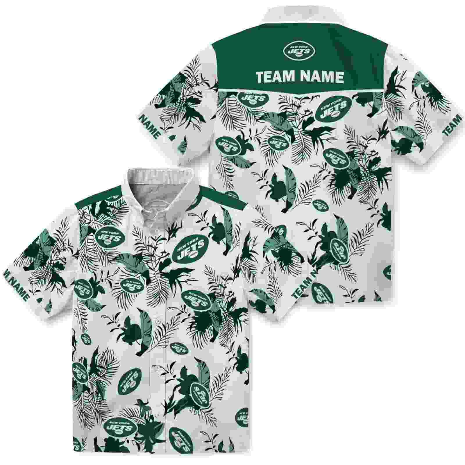 customized new york jets botanical theme green white hawaiian shirt high quality