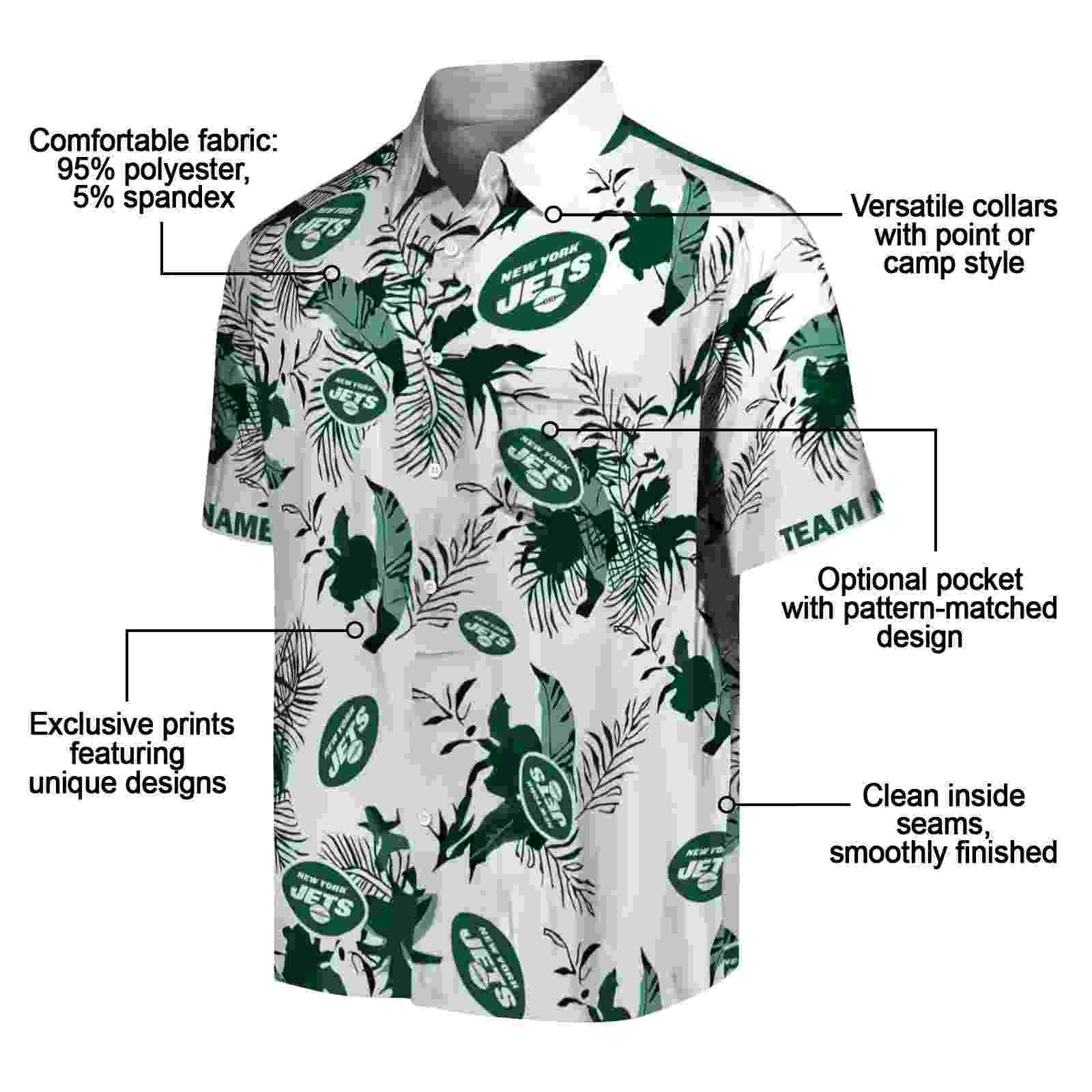 customized new york jets botanical theme green white hawaiian shirt new arrival