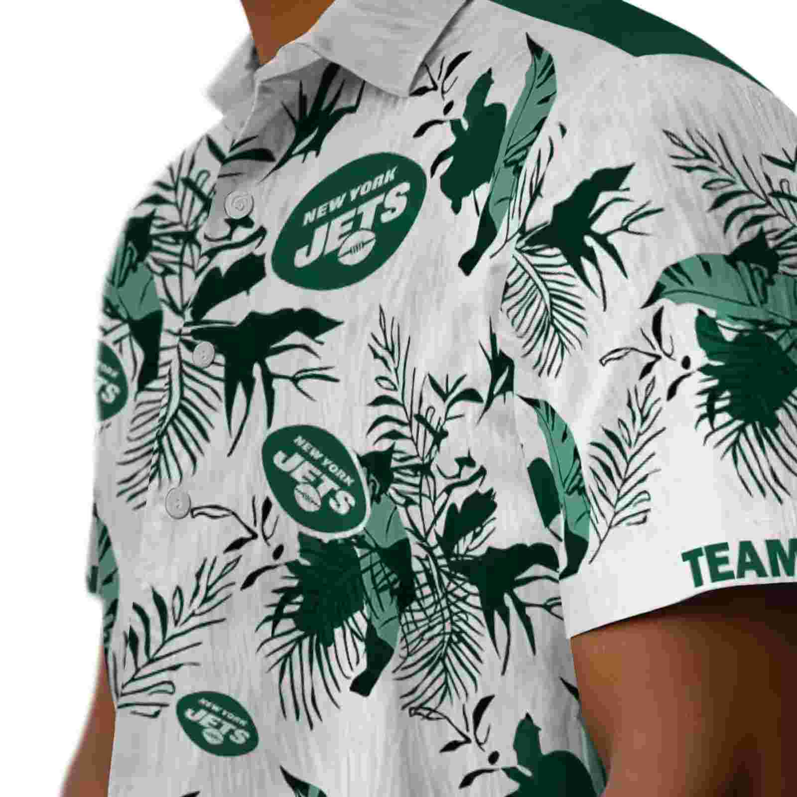 customized new york jets botanical theme green white hawaiian shirt trendy