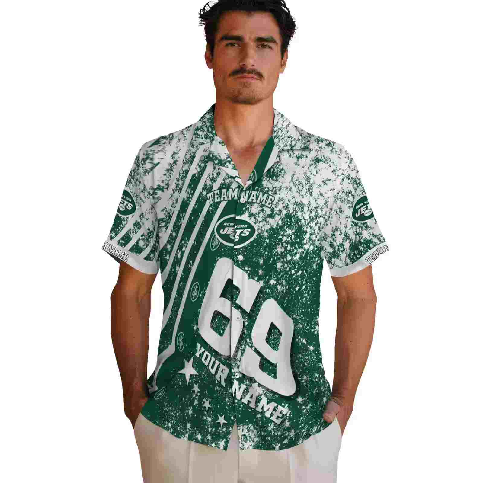 customized new york jets star stripes green hawaiian shirt fashion forward