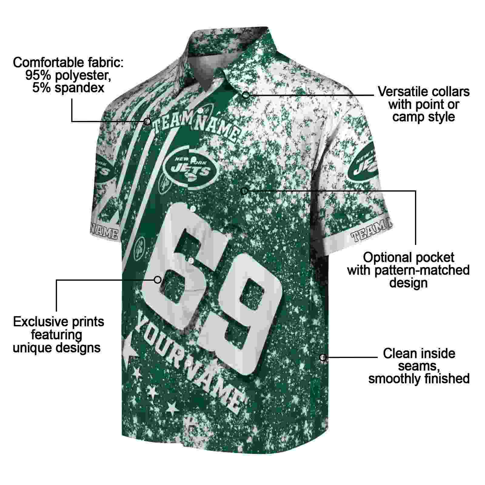 customized new york jets star stripes green hawaiian shirt new arrival