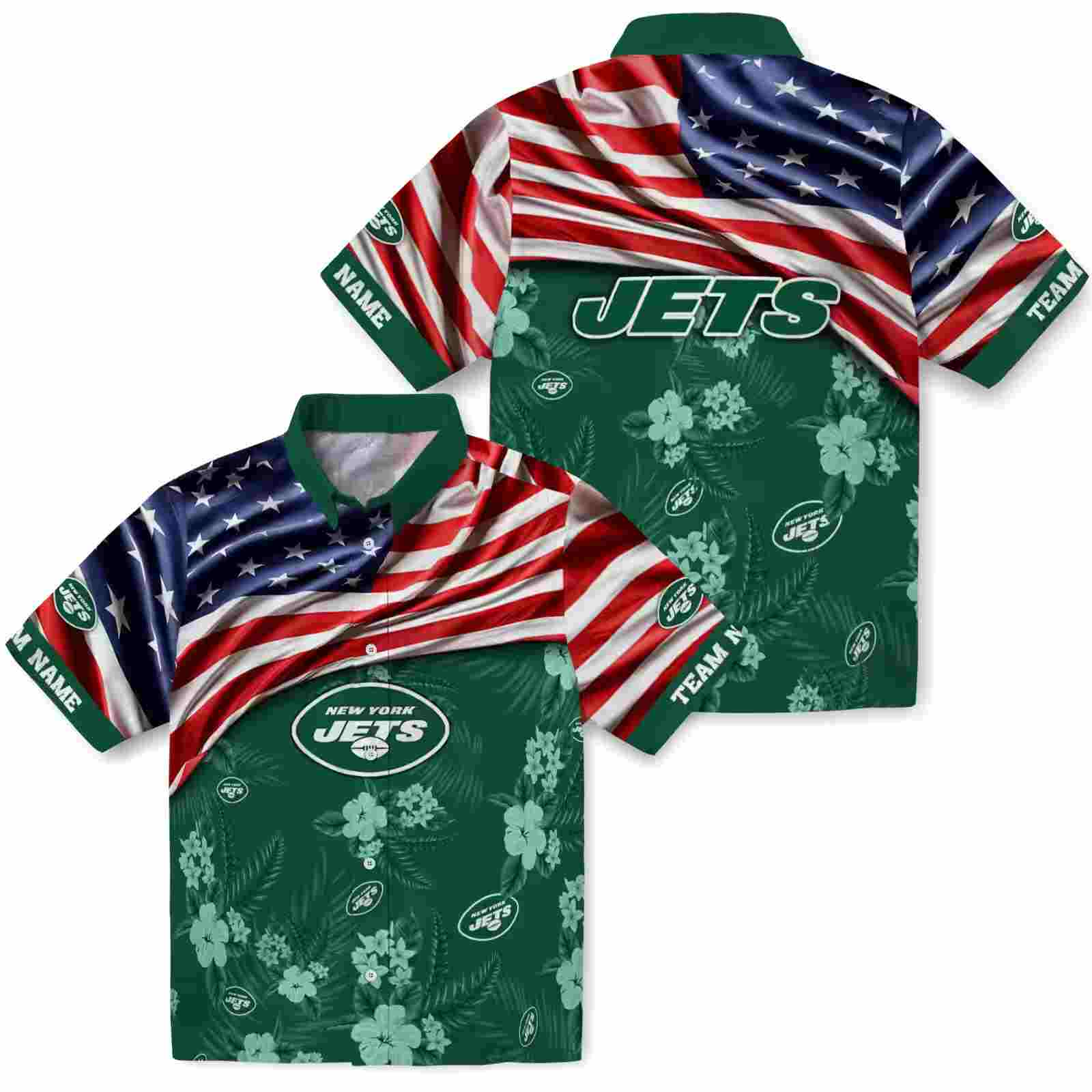 customized new york jets us flag hibiscus green hawaiian shirt high quality