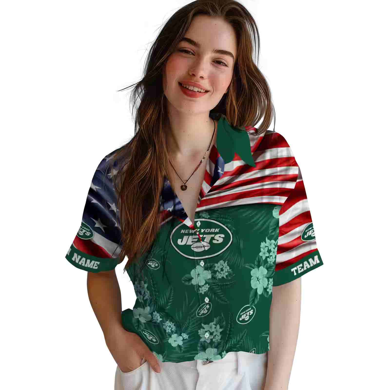 customized new york jets us flag hibiscus green hawaiian shirt latest model