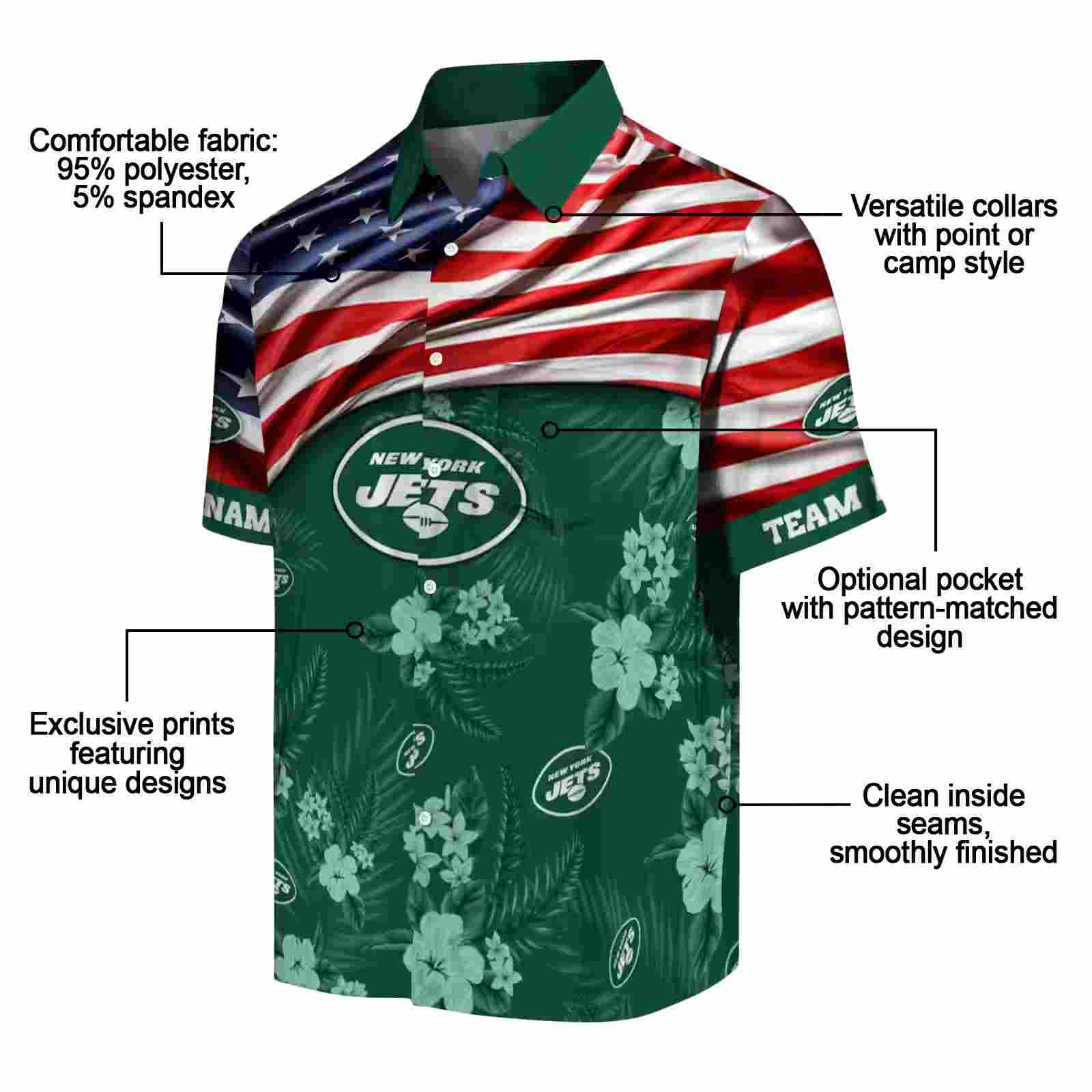 customized new york jets us flag hibiscus green hawaiian shirt new arrival