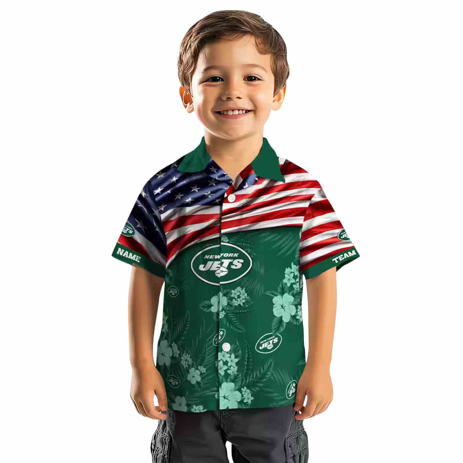 customized new york jets us flag hibiscus green hawaiian shirt top rated