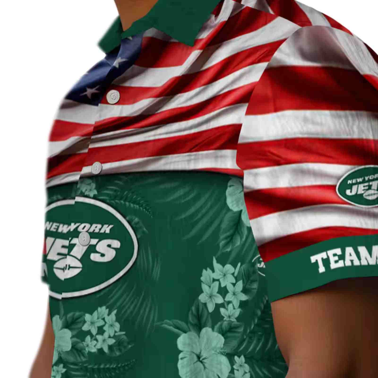 customized new york jets us flag hibiscus green hawaiian shirt trendy