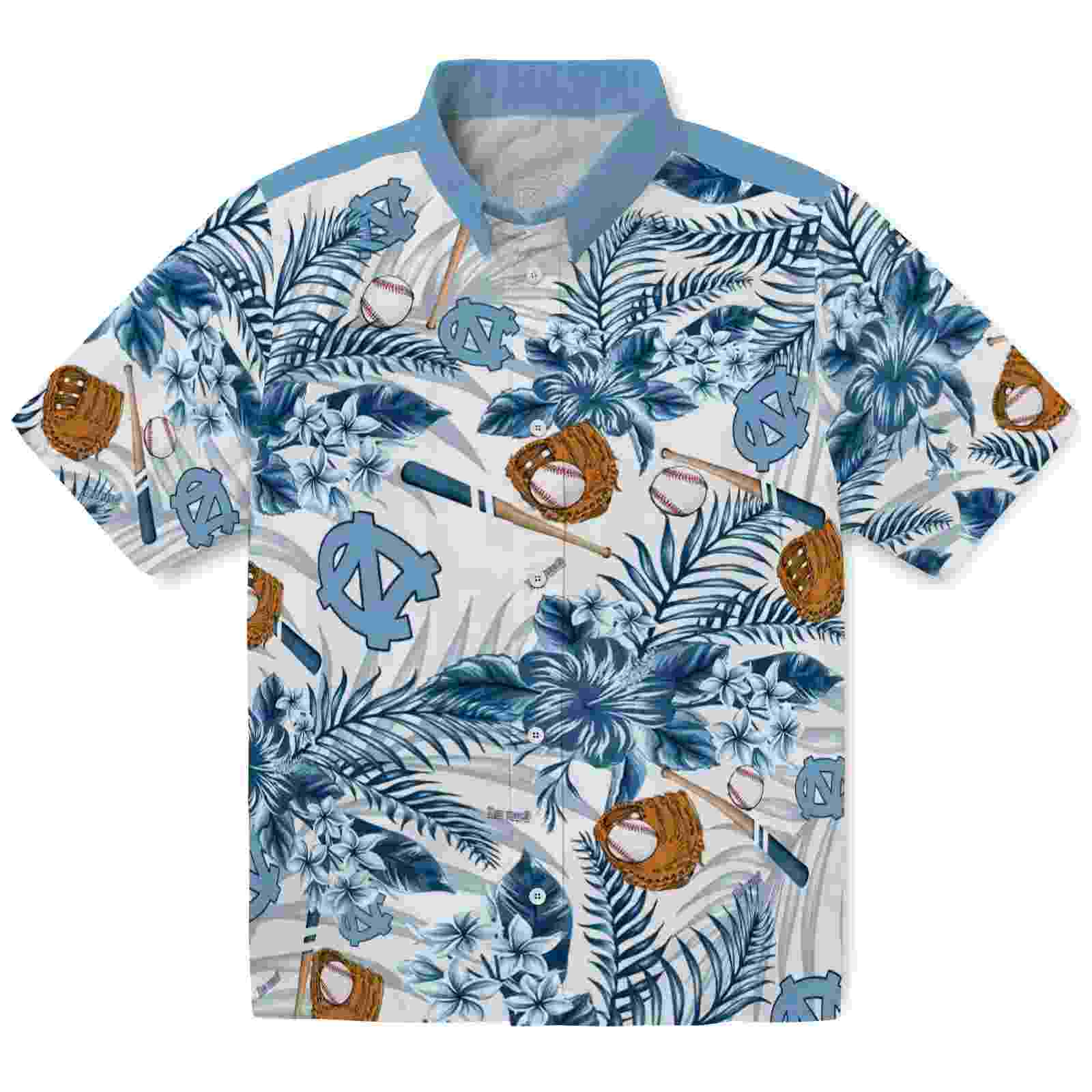 Customized North Carolina Tar Heels Floral Baseball Light Blue White Hawaiian Shirt