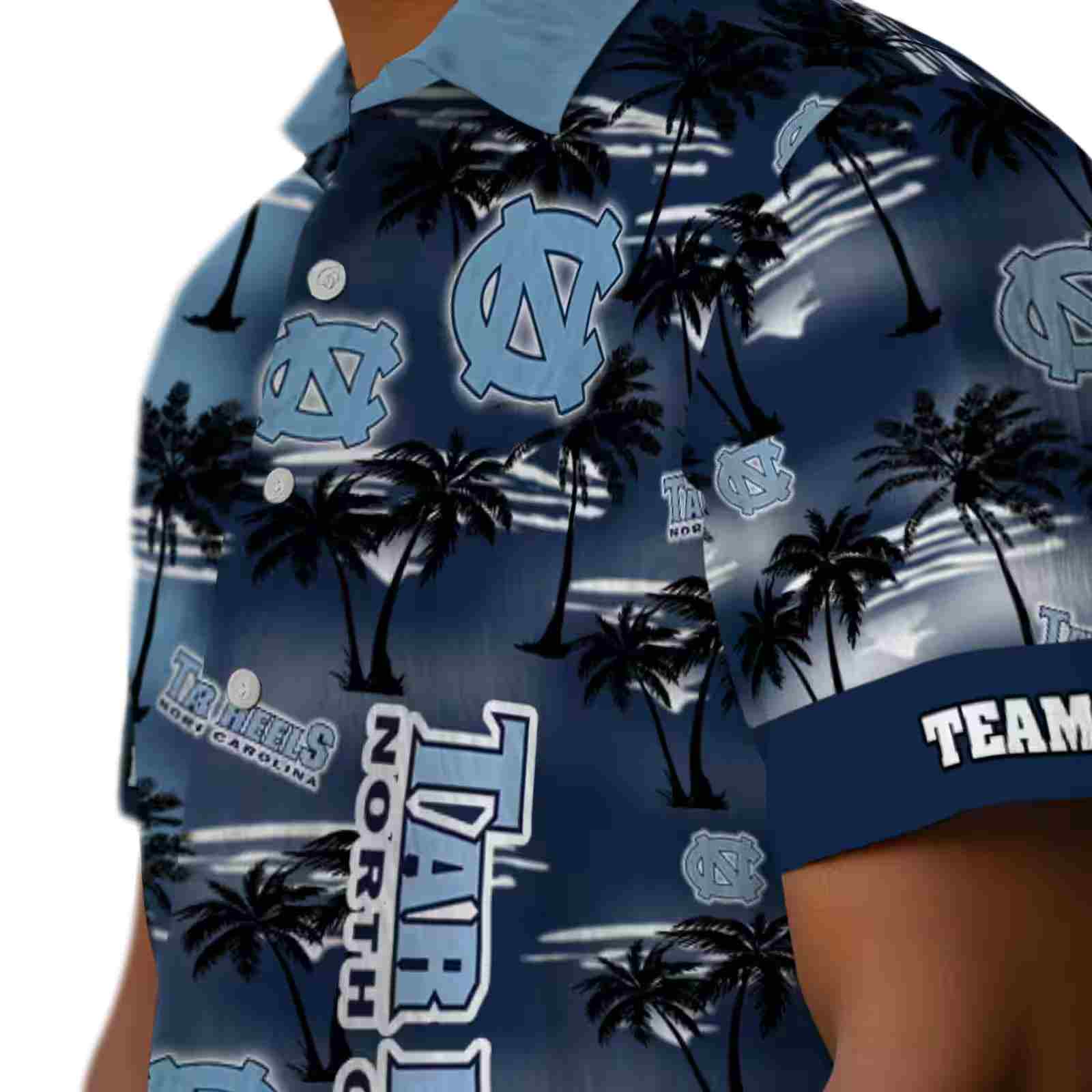 customized north carolina tar heels palm silhouettes light blue hawaiian shirt trendy