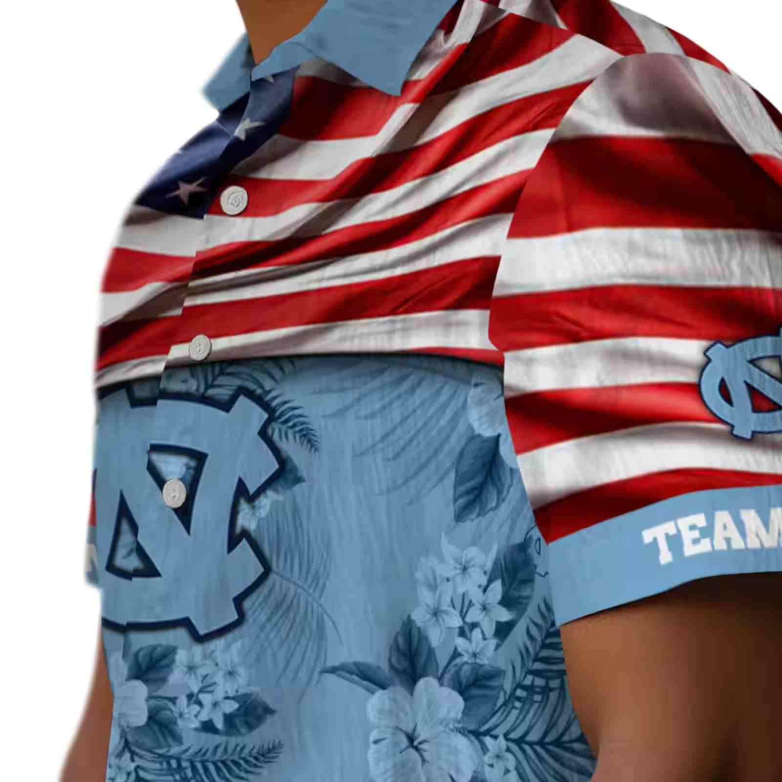 customized north carolina tar heels us flag hibiscus light blue hawaiian shirt trendy