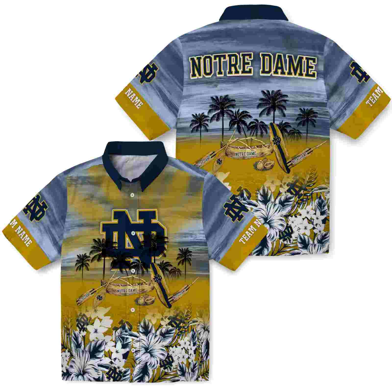 customized notre dame fighting irish tropical canoe navy hawaiian shirt high quality