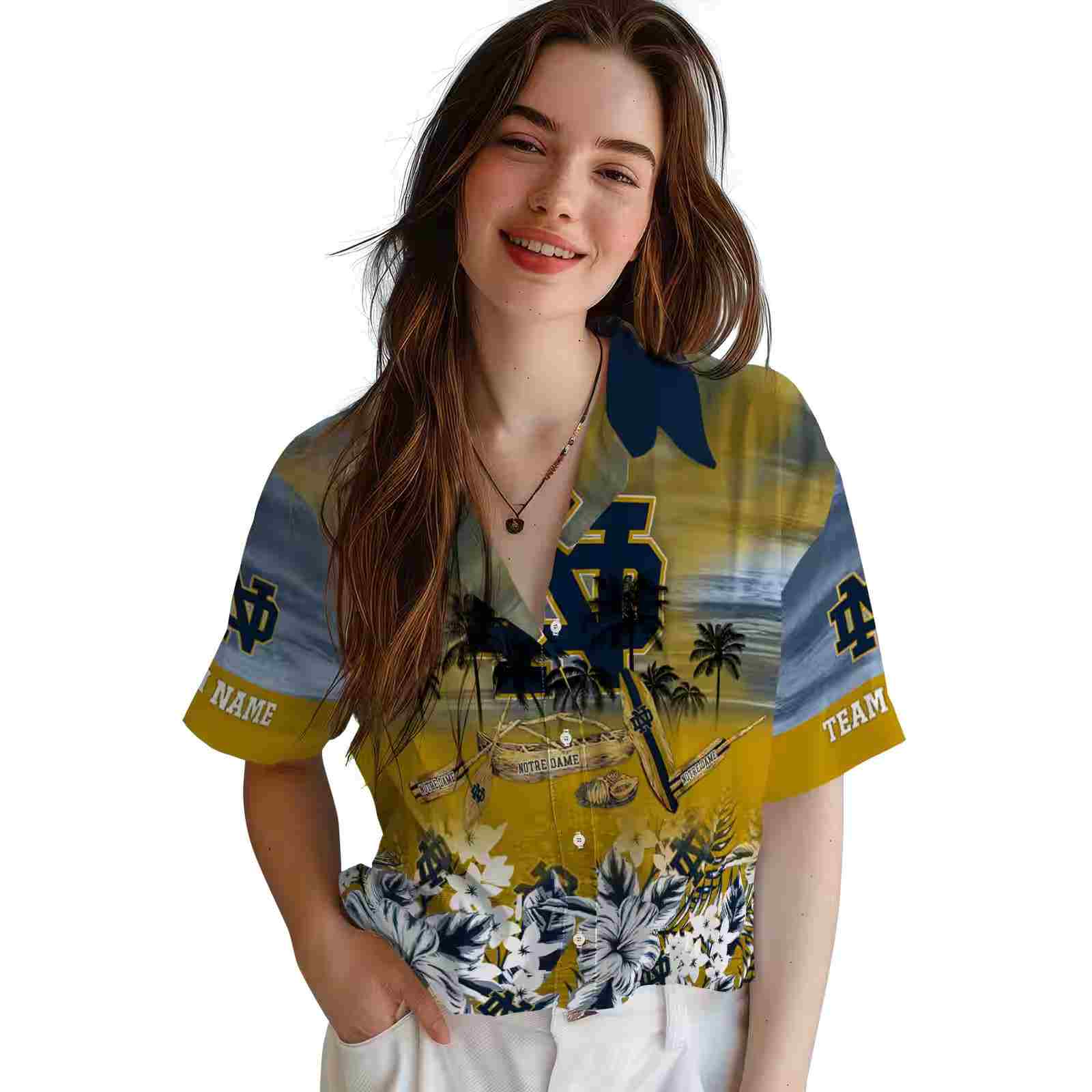 customized notre dame fighting irish tropical canoe navy hawaiian shirt latest model